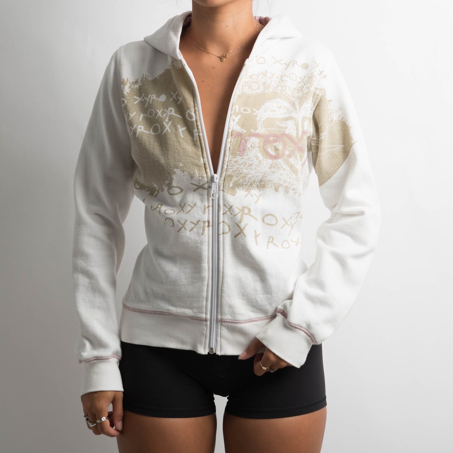 WHITE GRAPHIC ZIP HOODIE