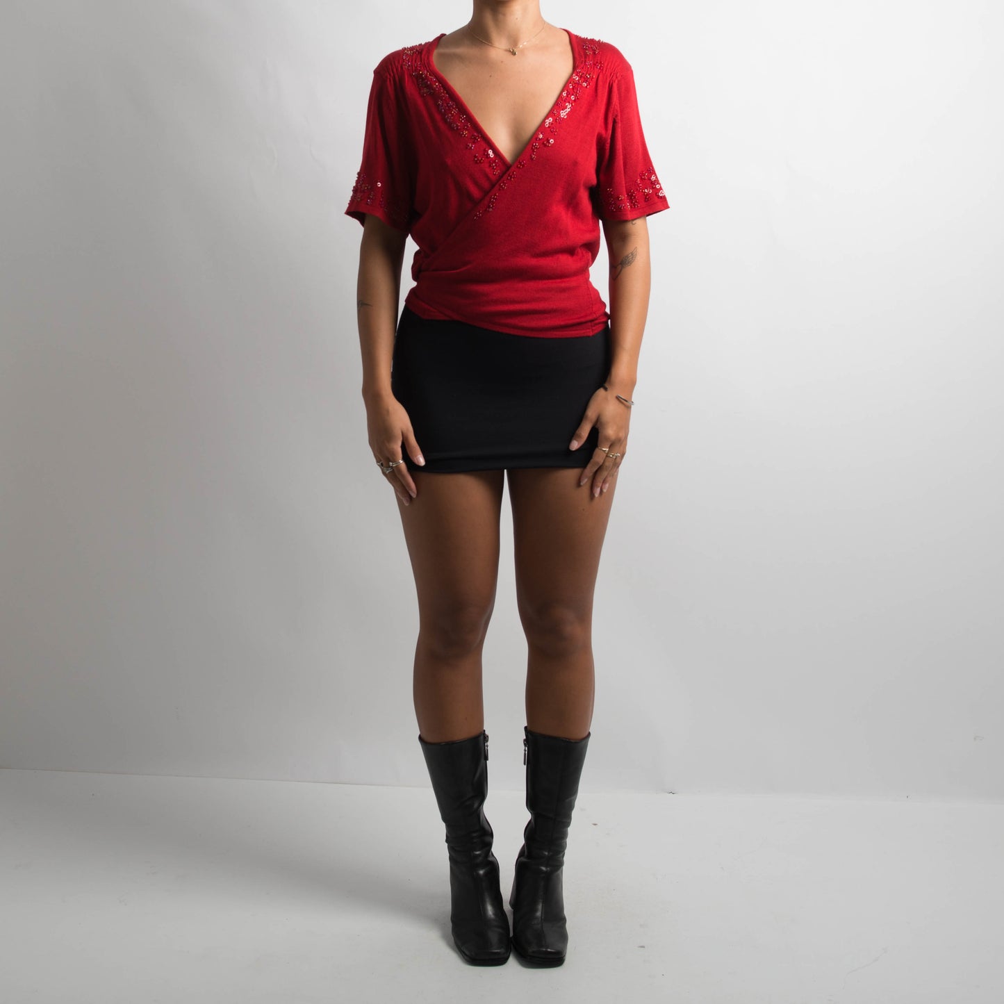 RED TIE FRONT TOP