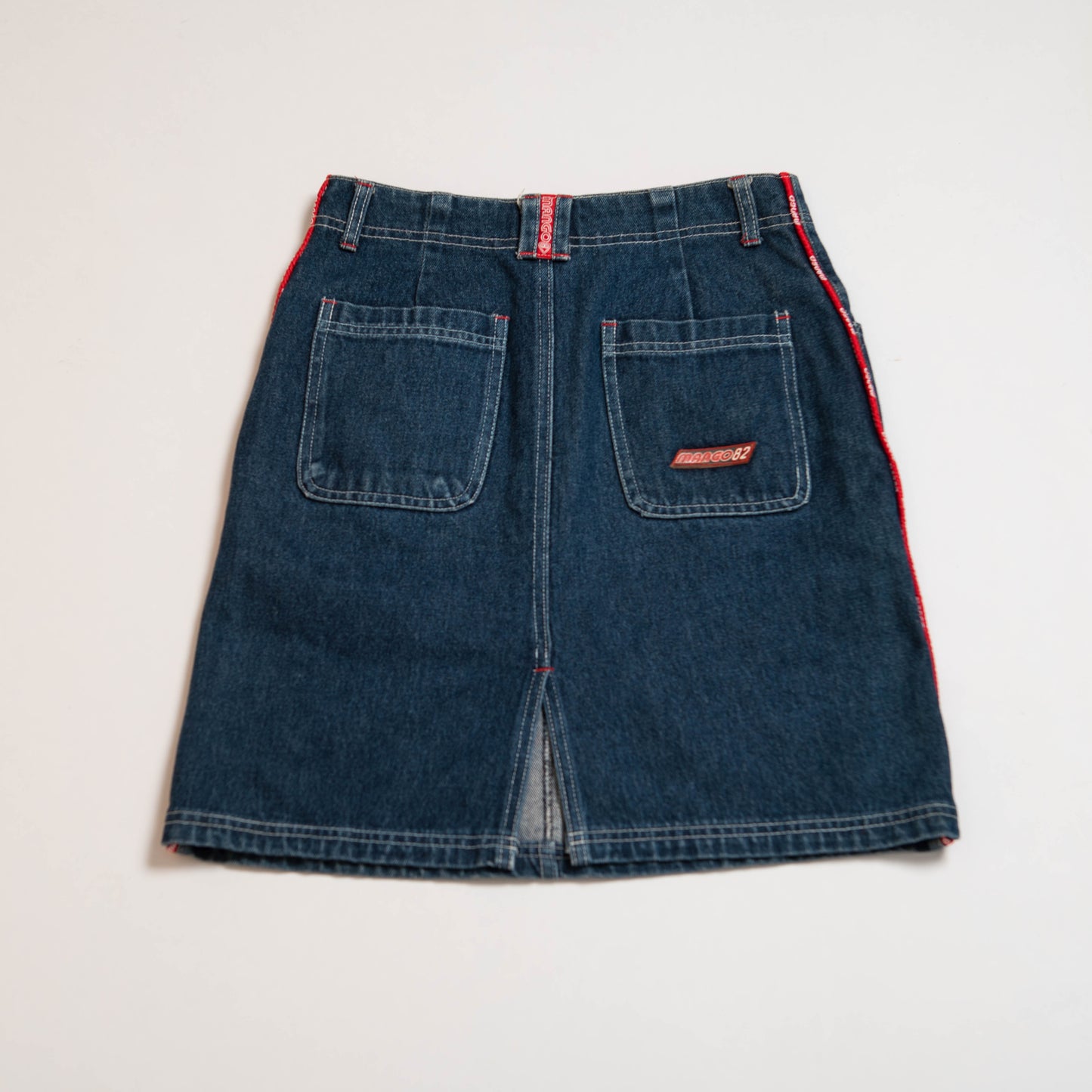 RED TRIM DENIM SKIRT