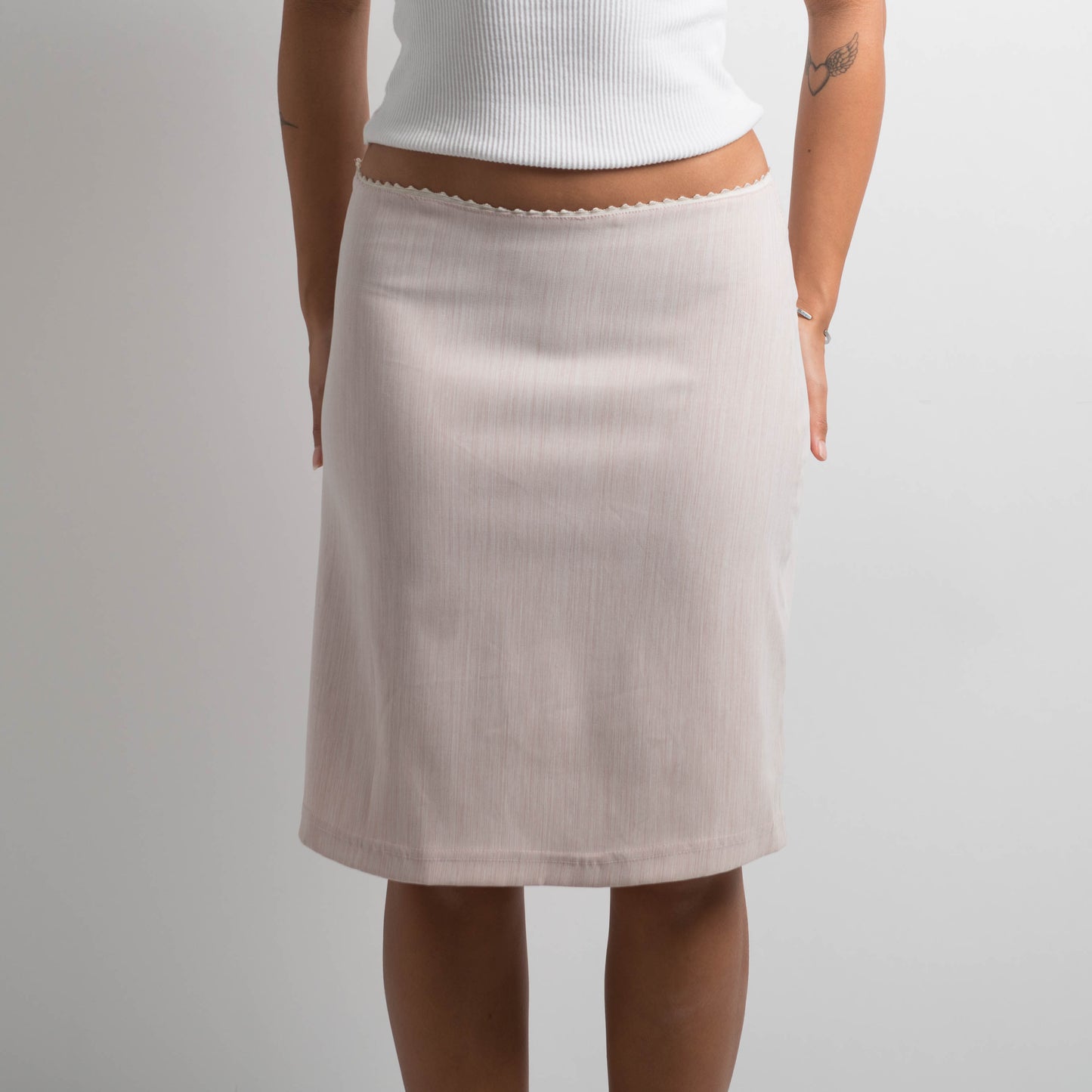 PINK PICOT TRIM MIDI SKIRT