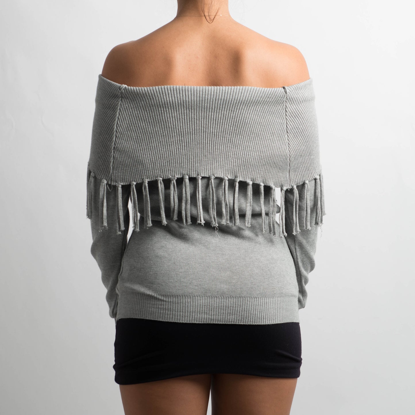 GREY KNIT OFF THE SHOULDER TOP