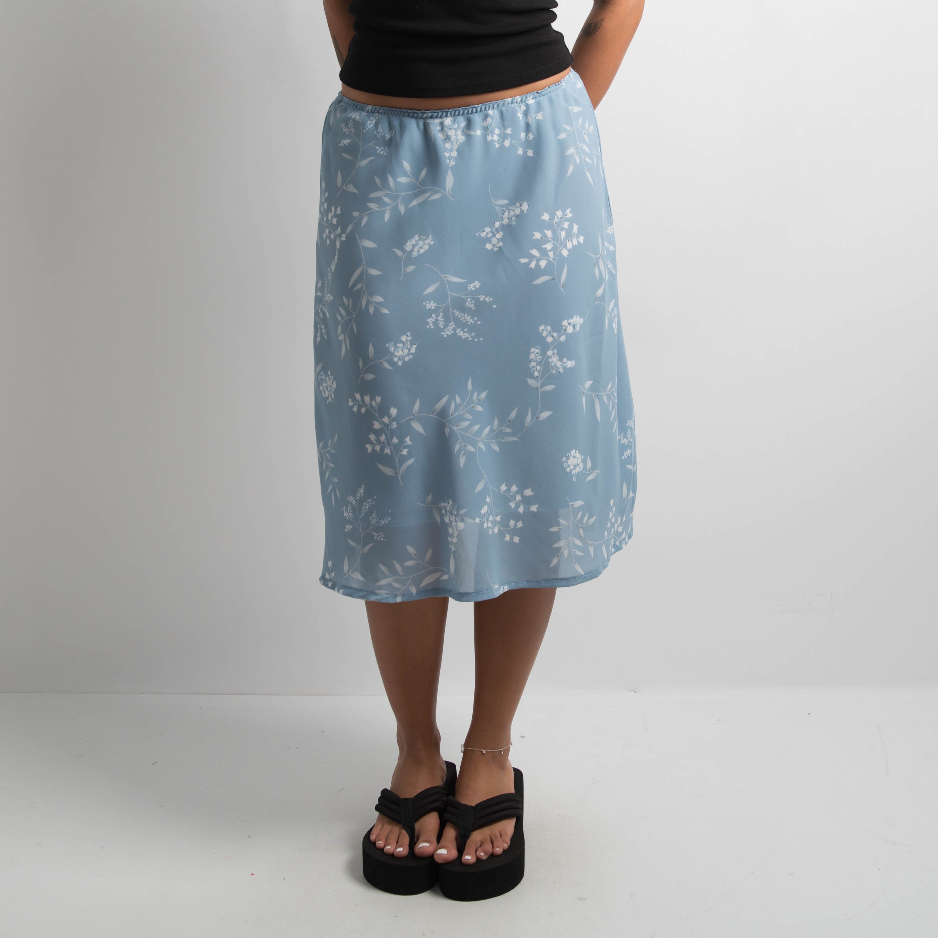BLUE FLORAL MIDI SKIRT