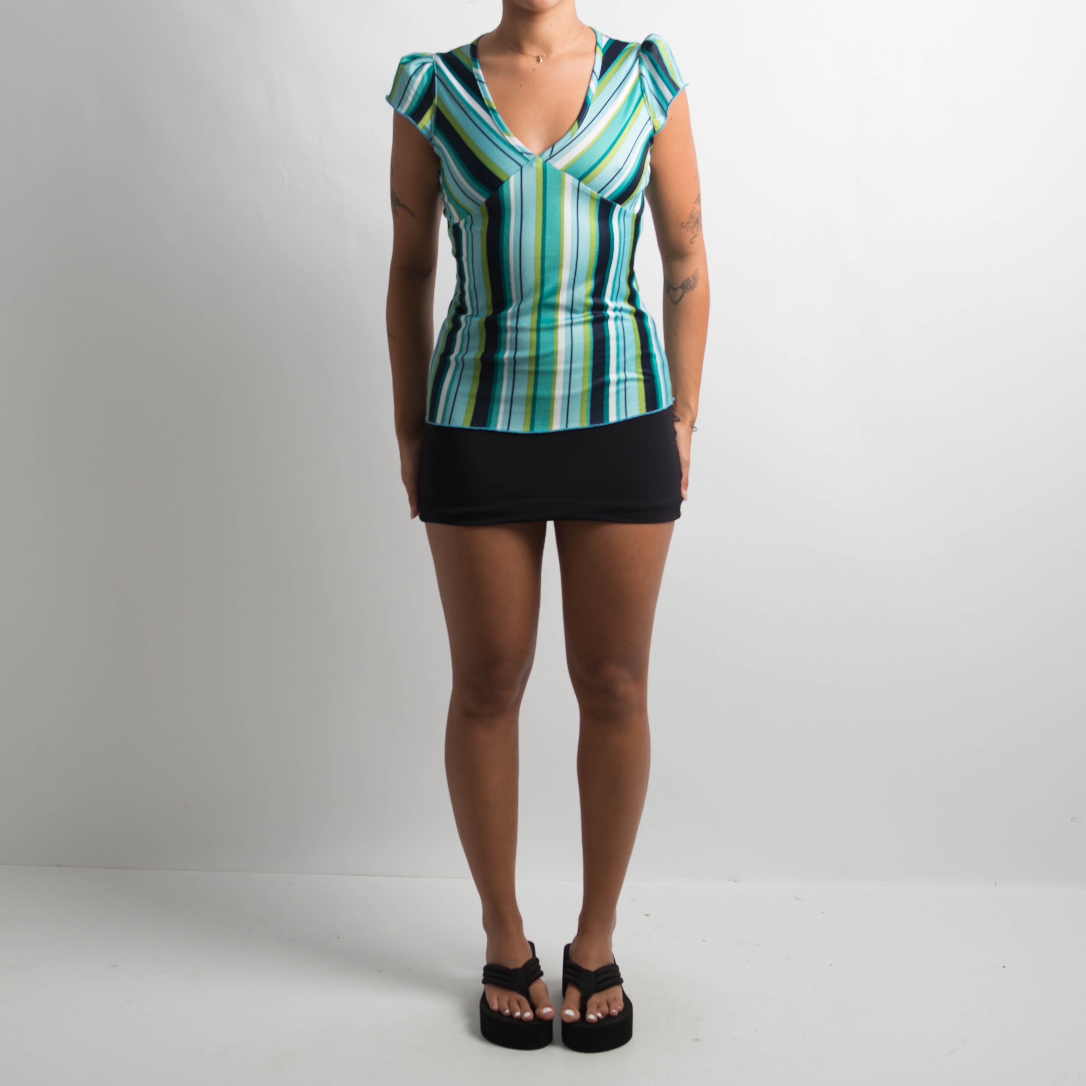GREEN BLUE STRIPE TOP