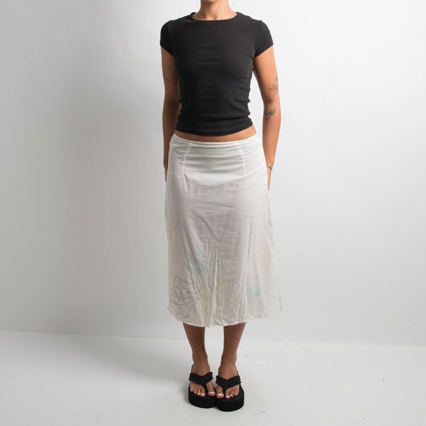 WHITE COTTON MIDI SKIRT