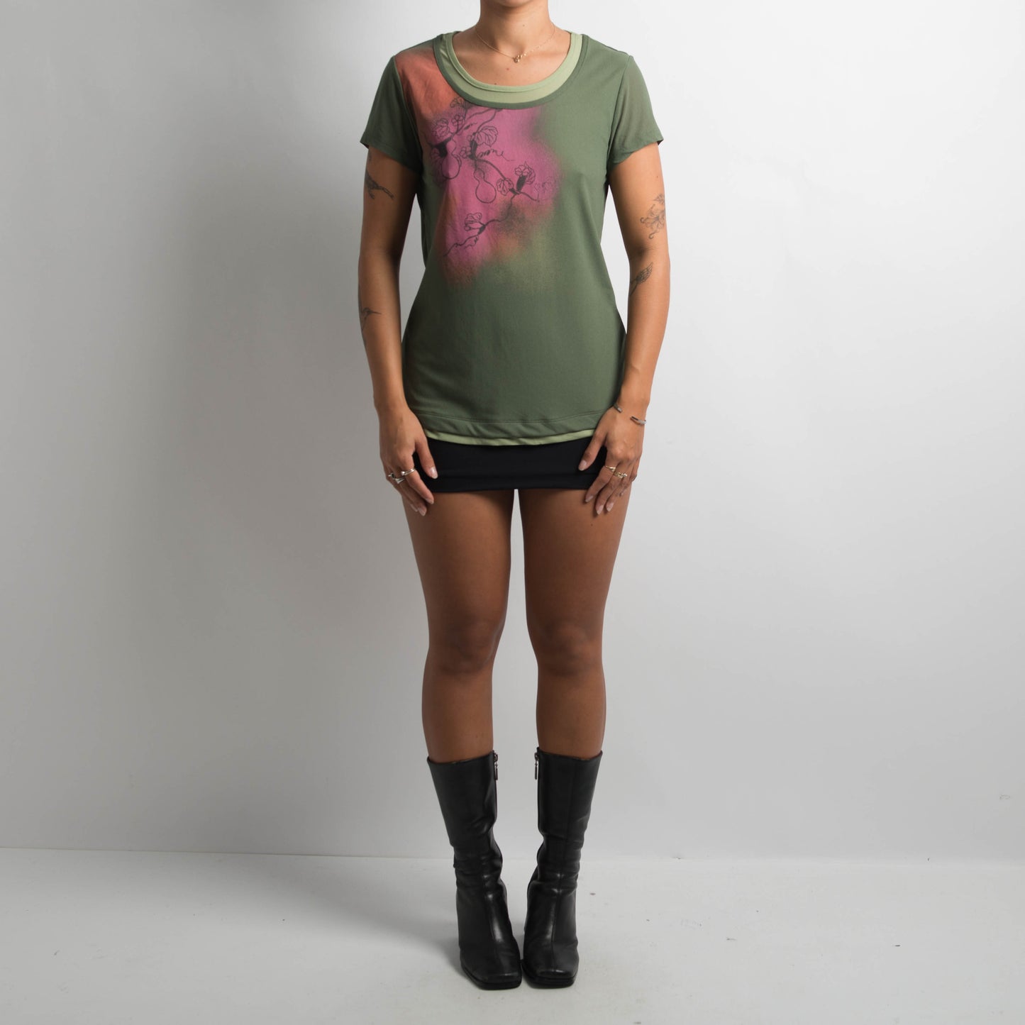 GREEN MESH TOP