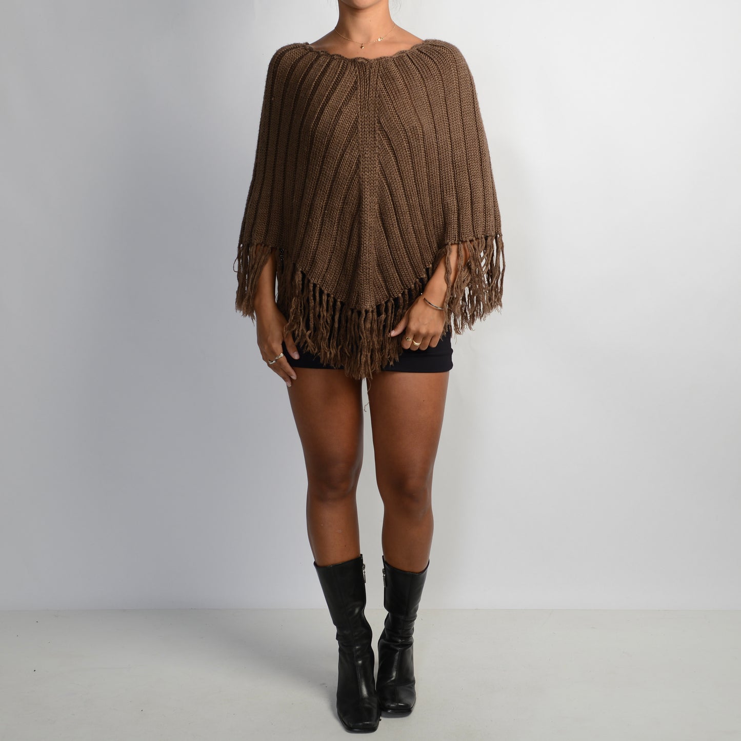 BROWN KNIT PONCHO