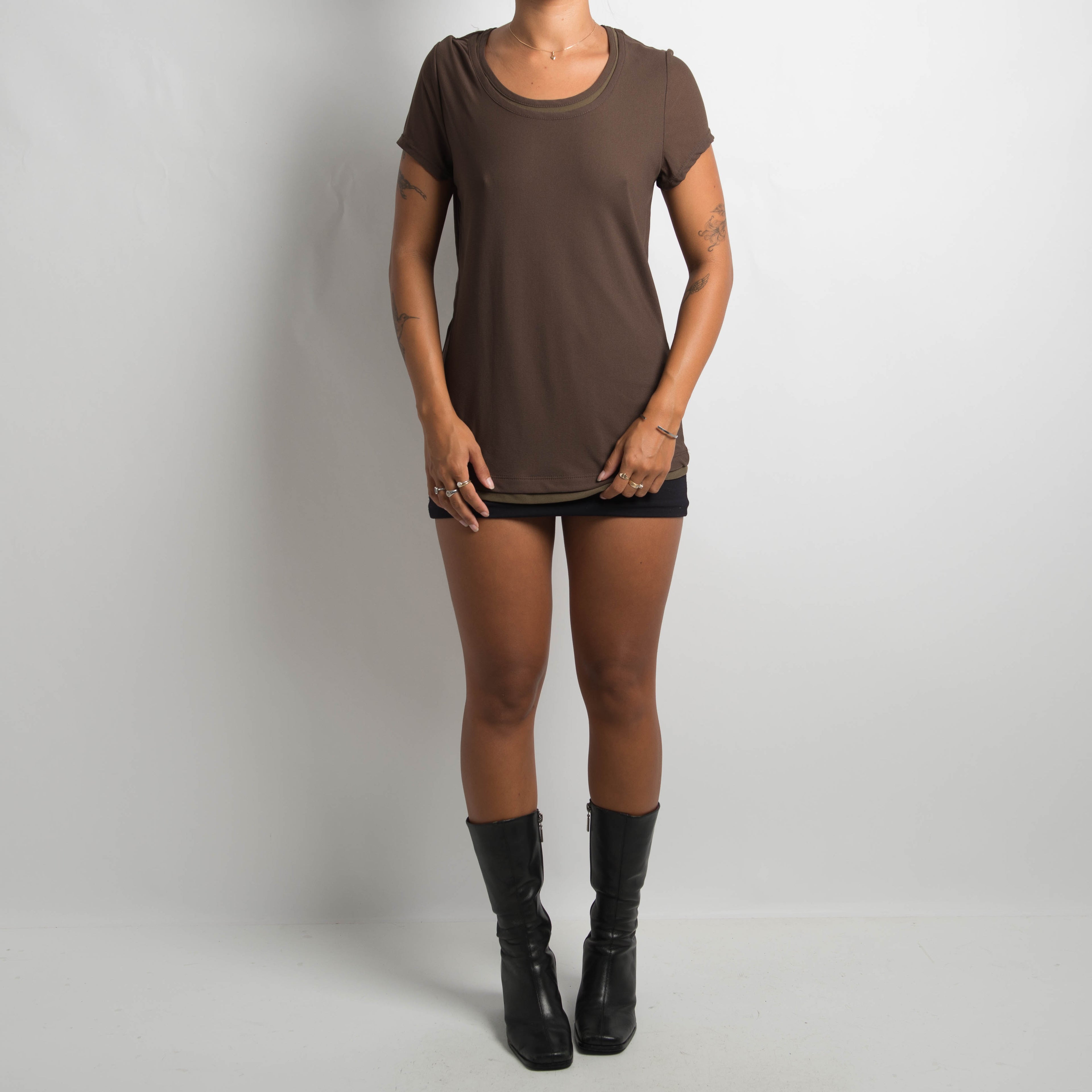 BROWN MESH LAYERED TOP