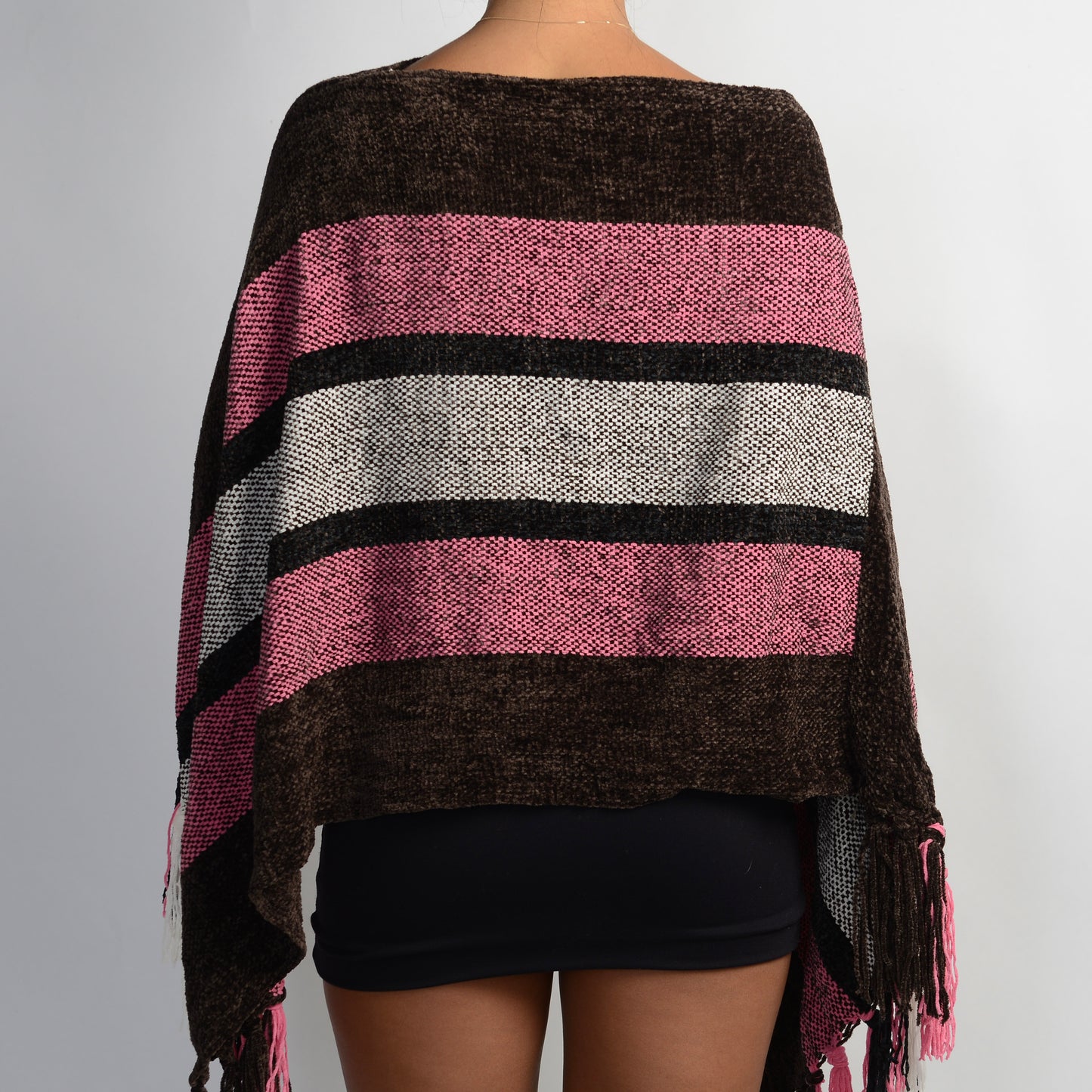 BROWN STRIPE KNIT PONCHO