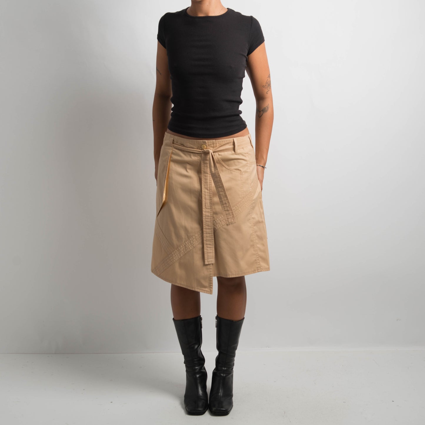 TAN CARGO MIDI SKIRT