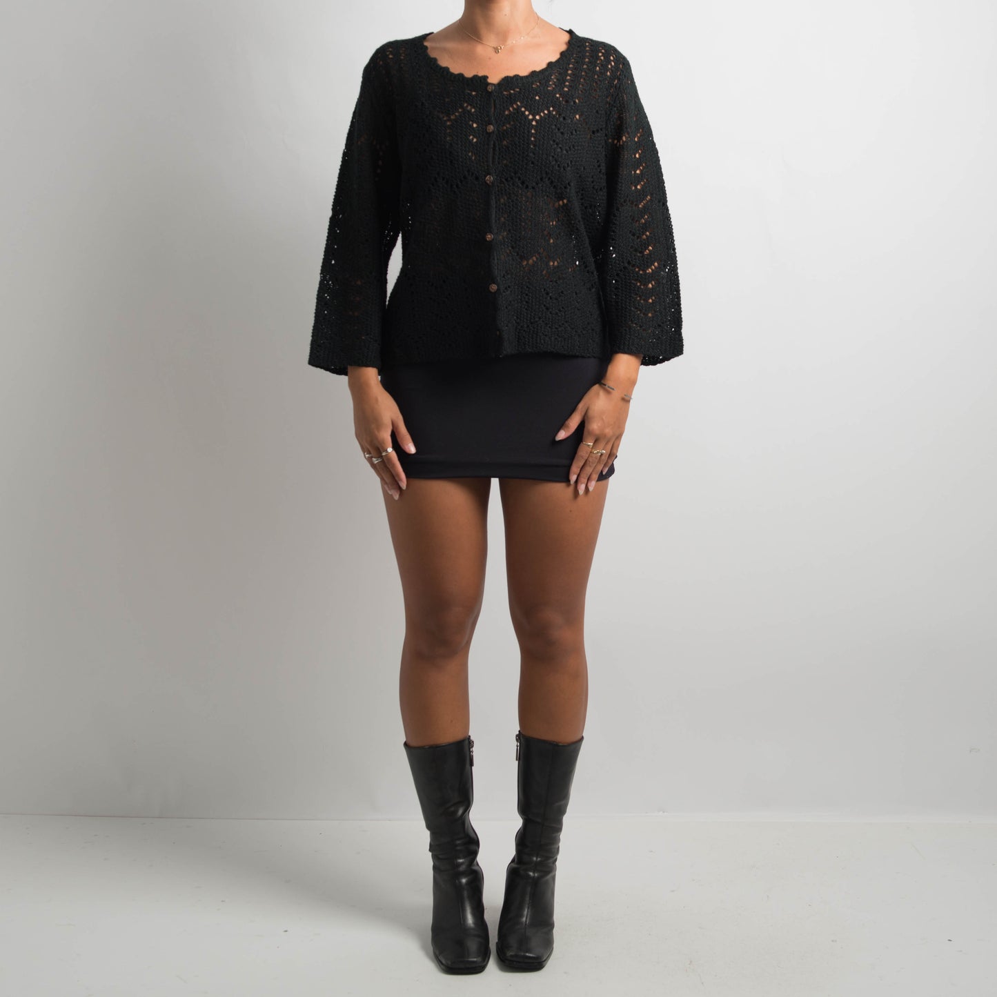 BLACK CROCHET CARDIGAN