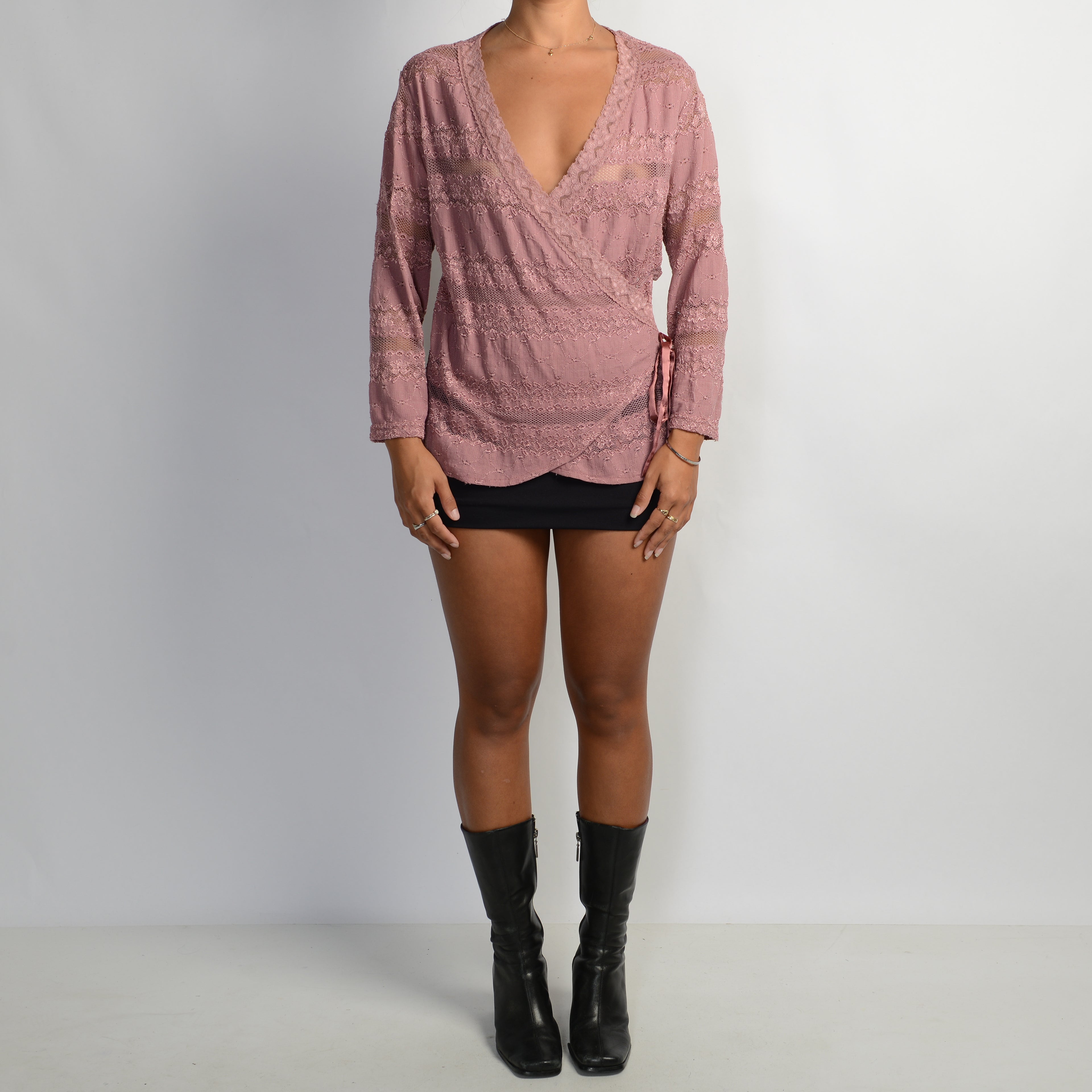 PINK LACE WRAP TOP