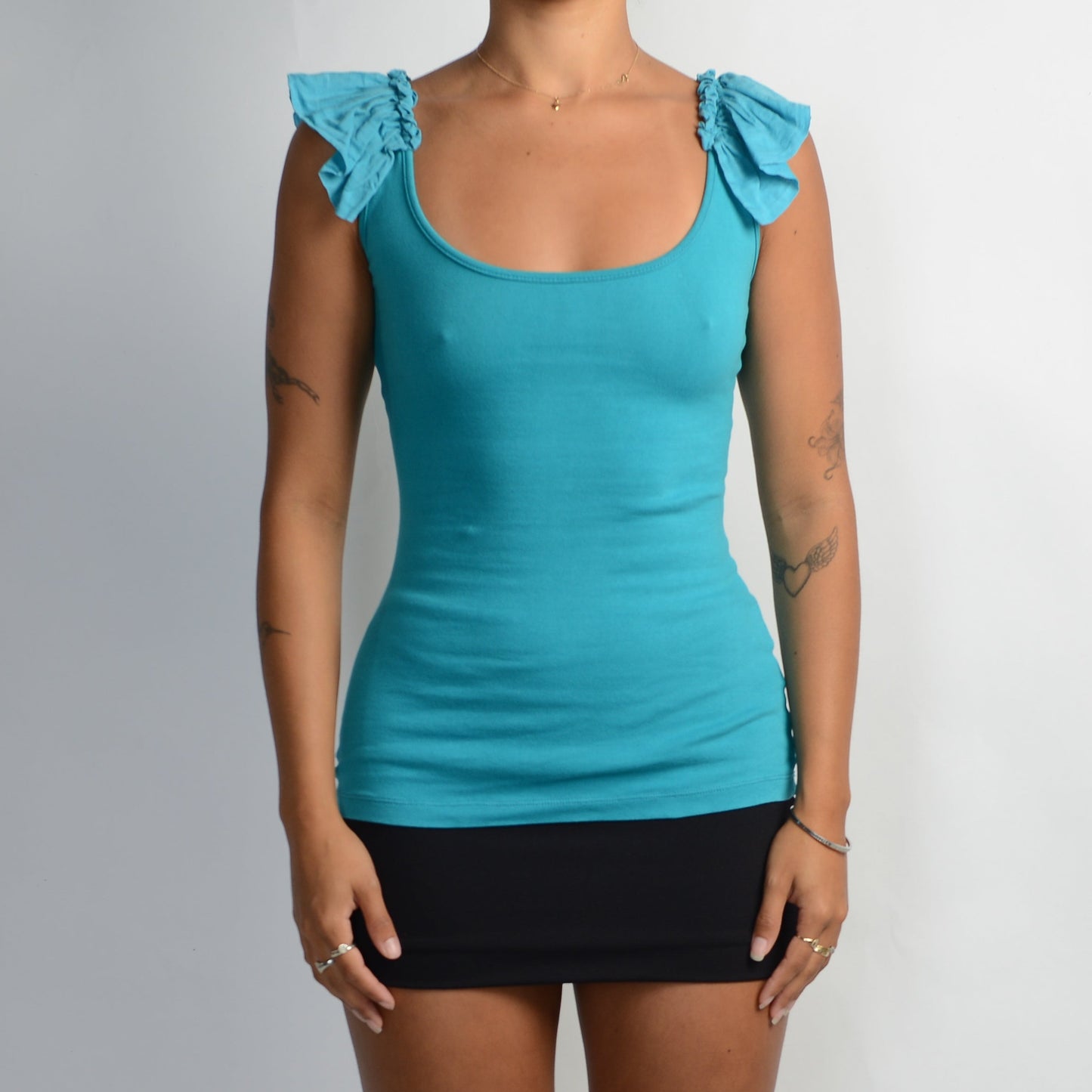 TEAL RUFFLE TANK TOP