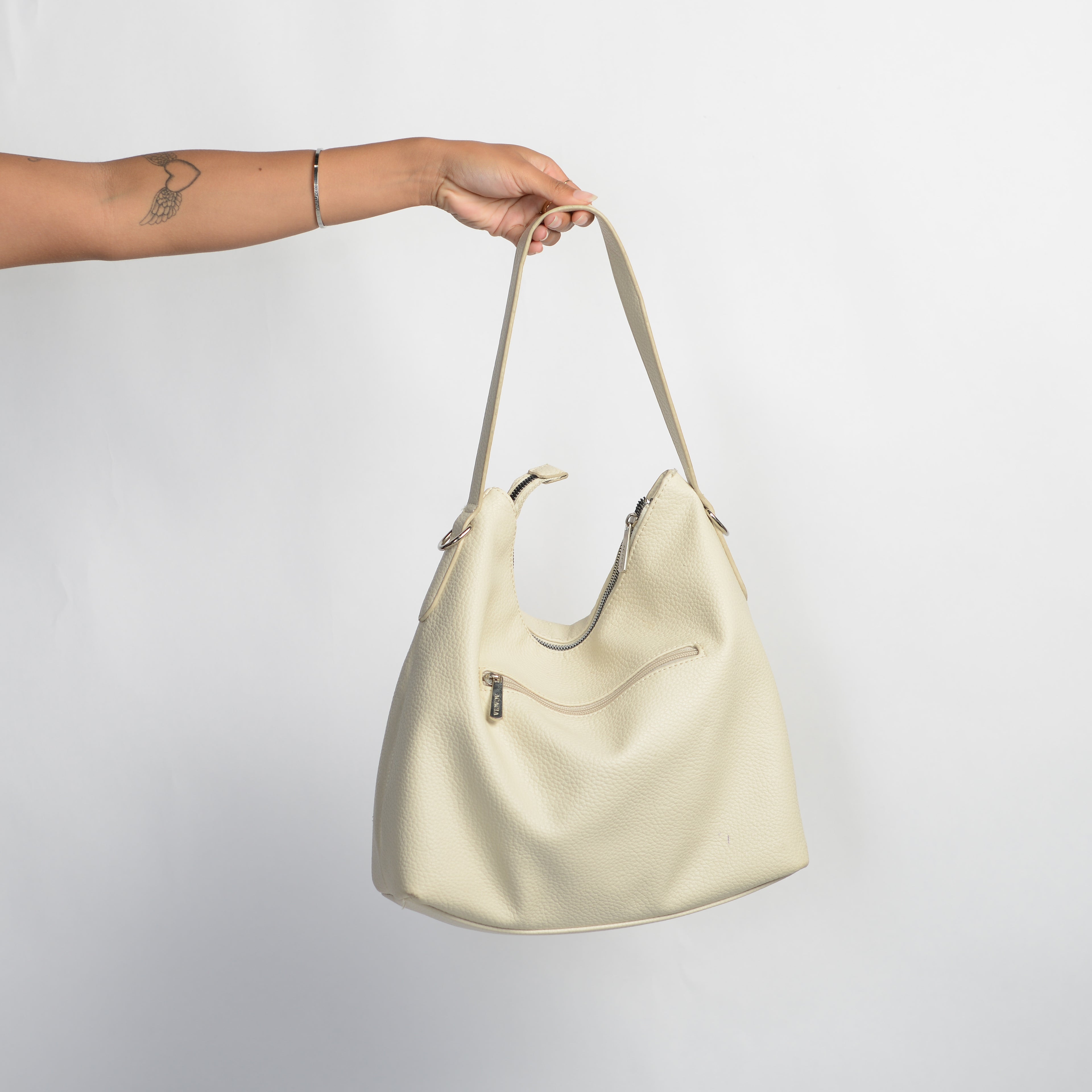 CREAM FAUX LEATHER BAG