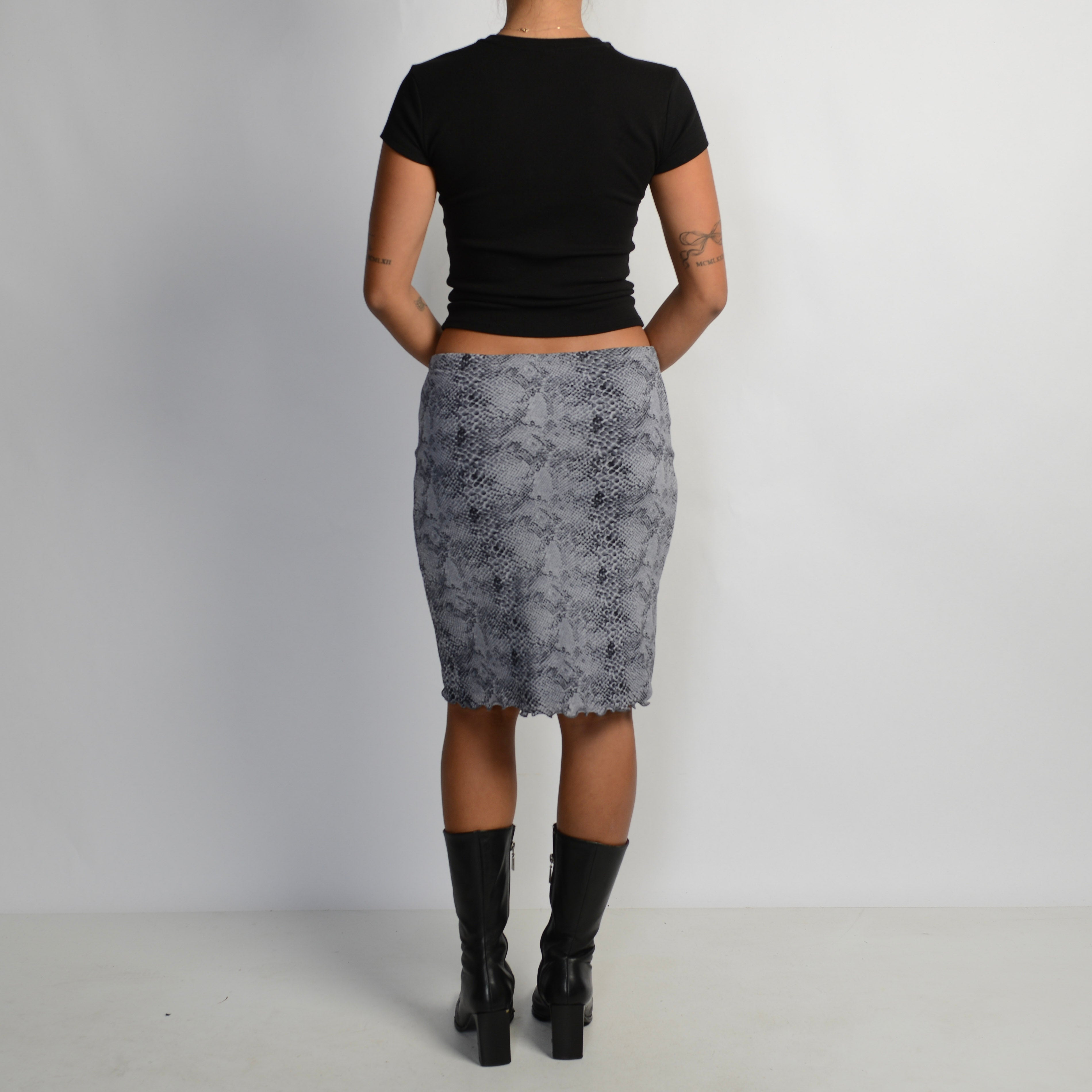 GREY ANIMAL PRINT MIDI SKIRT