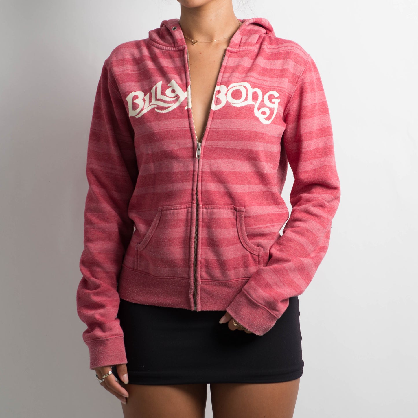 PINK STRIPED ZIP HOODIE