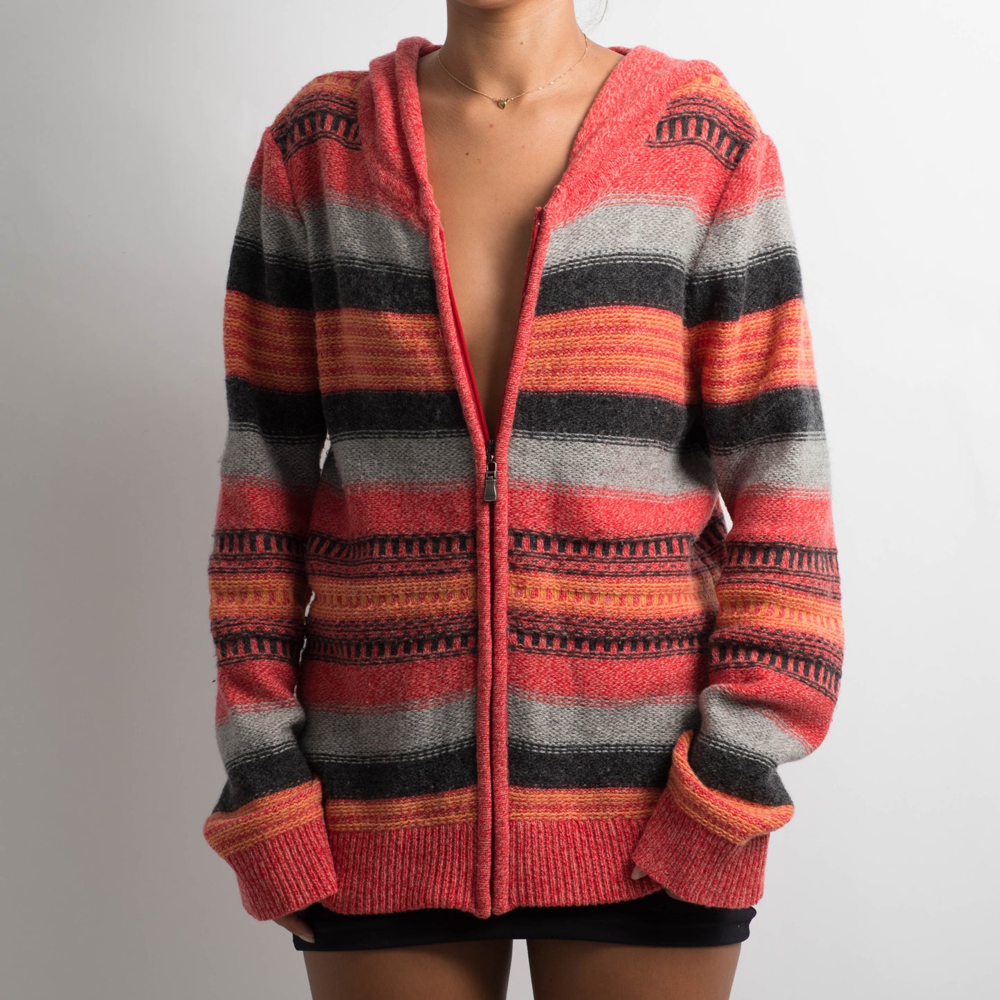 STRIPED WOOL ZIP CARDIGAN