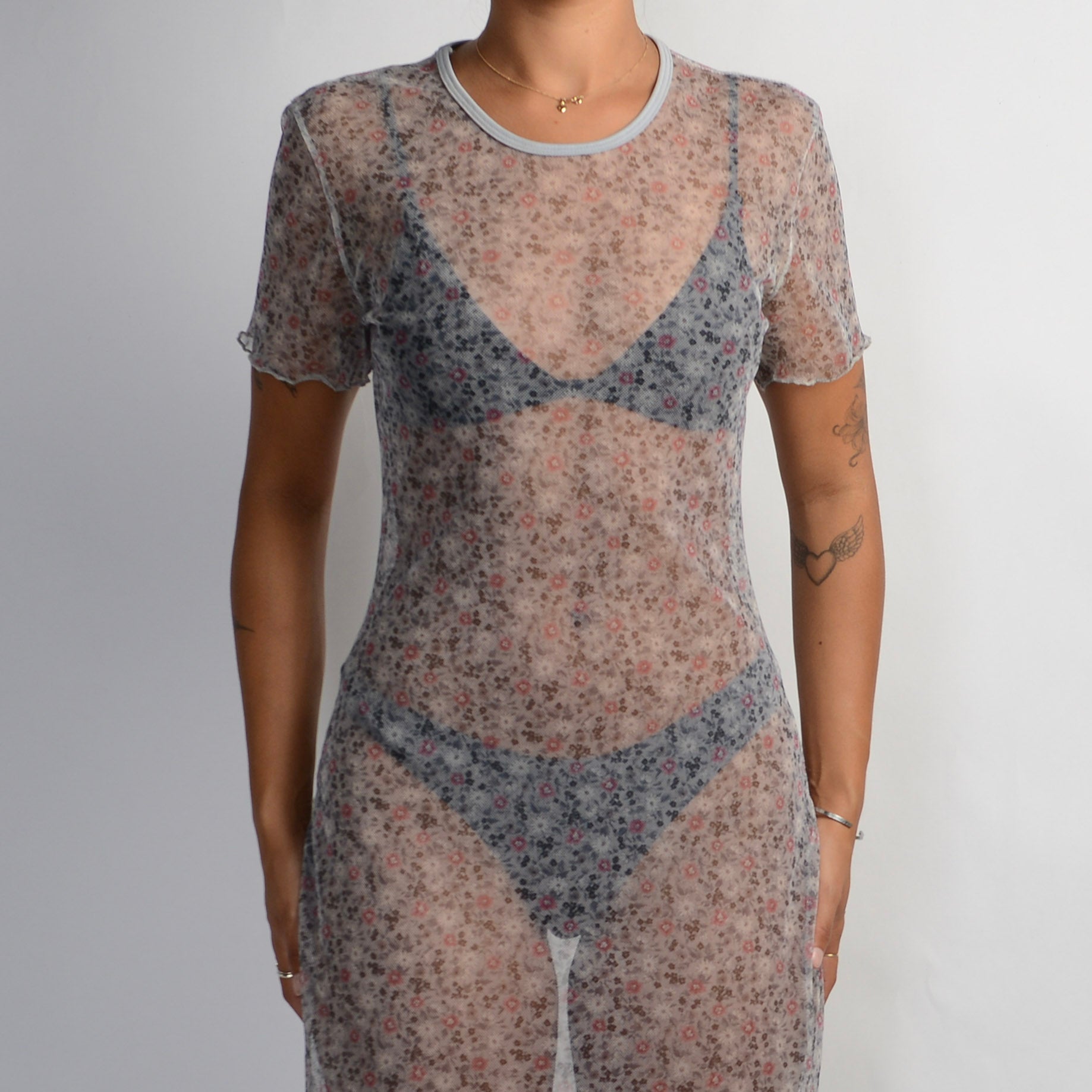 SHEER FLORAL MAXI DRESS