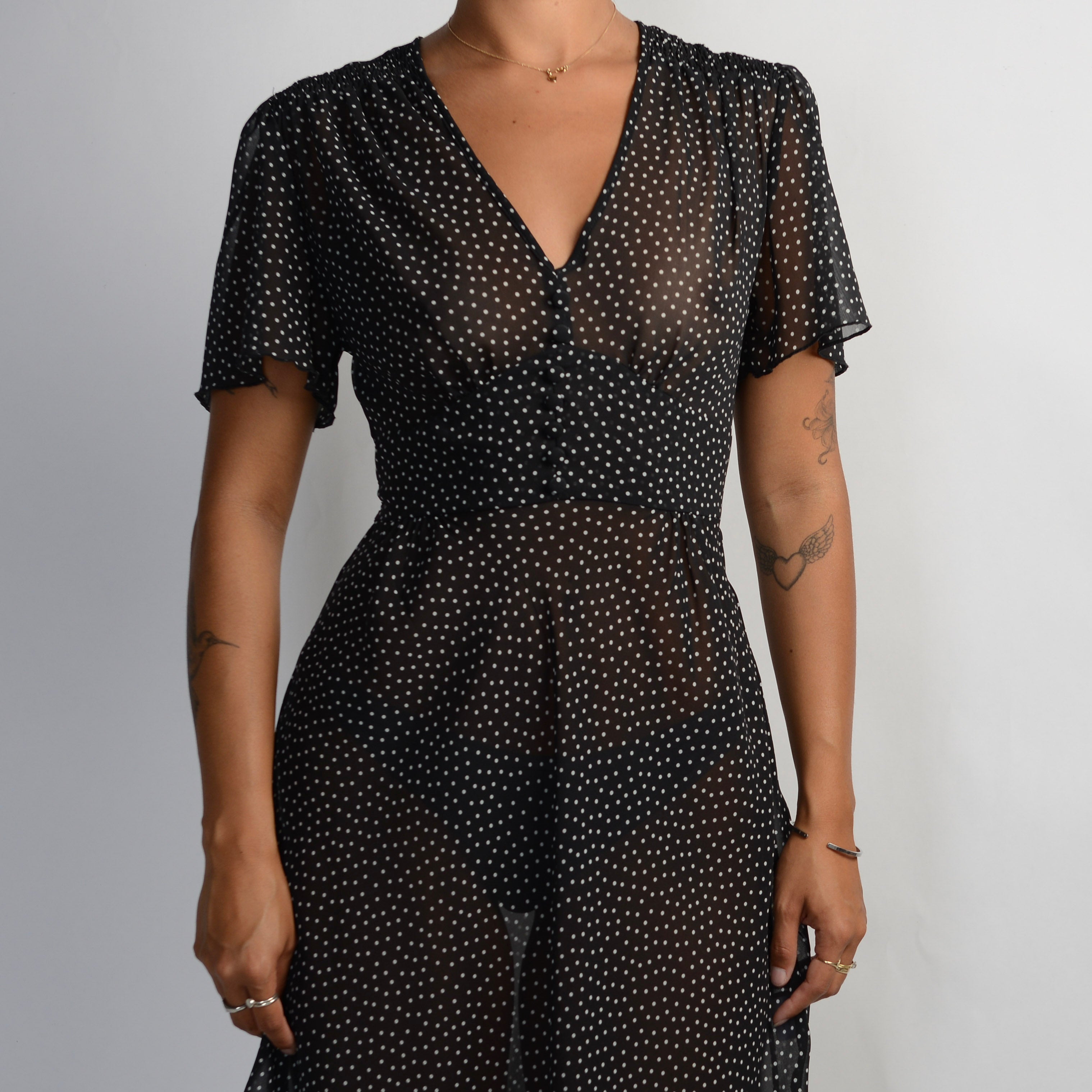 SHEER BLACK POLKA DOT DRESS
