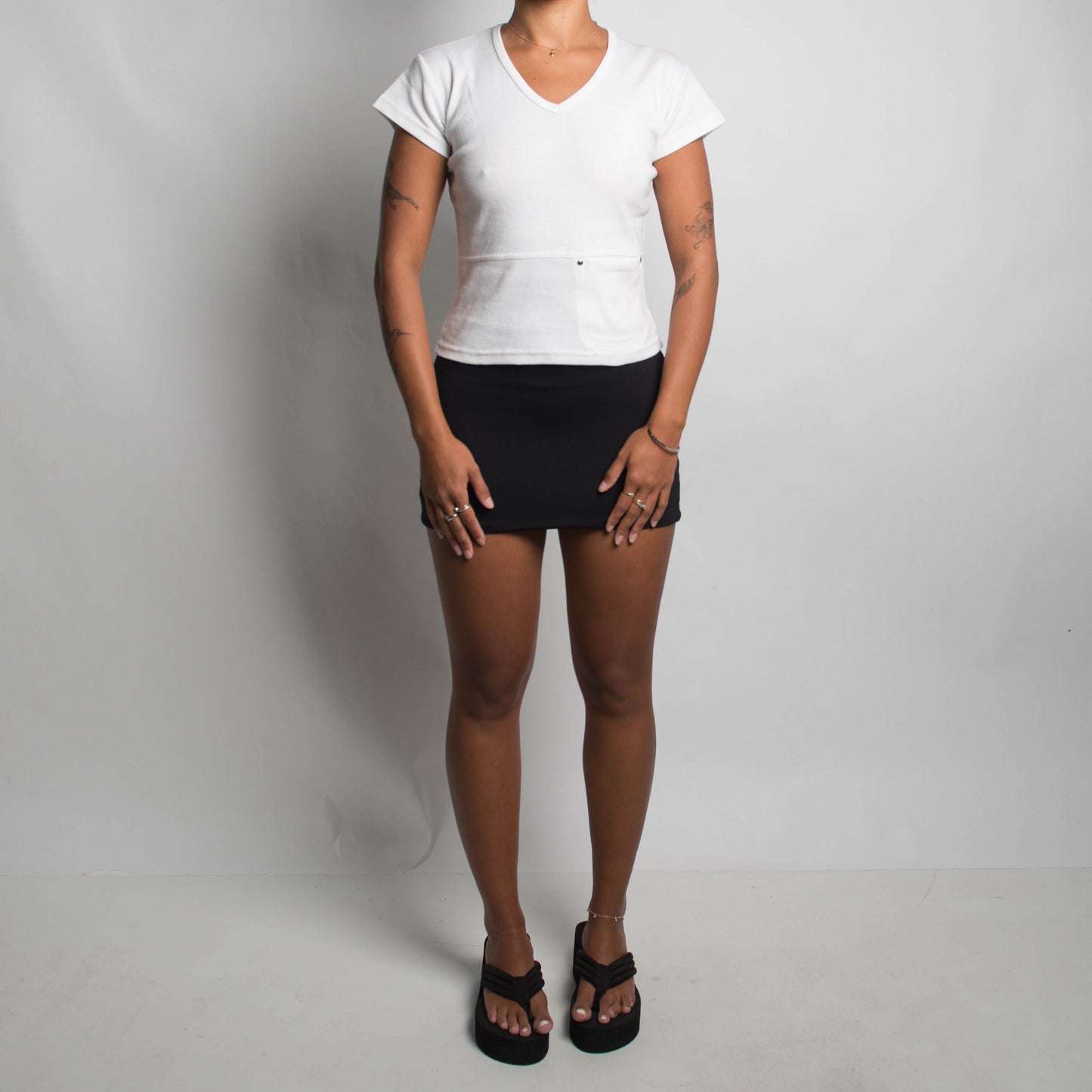 WHITE COTTON POCKET TEE
