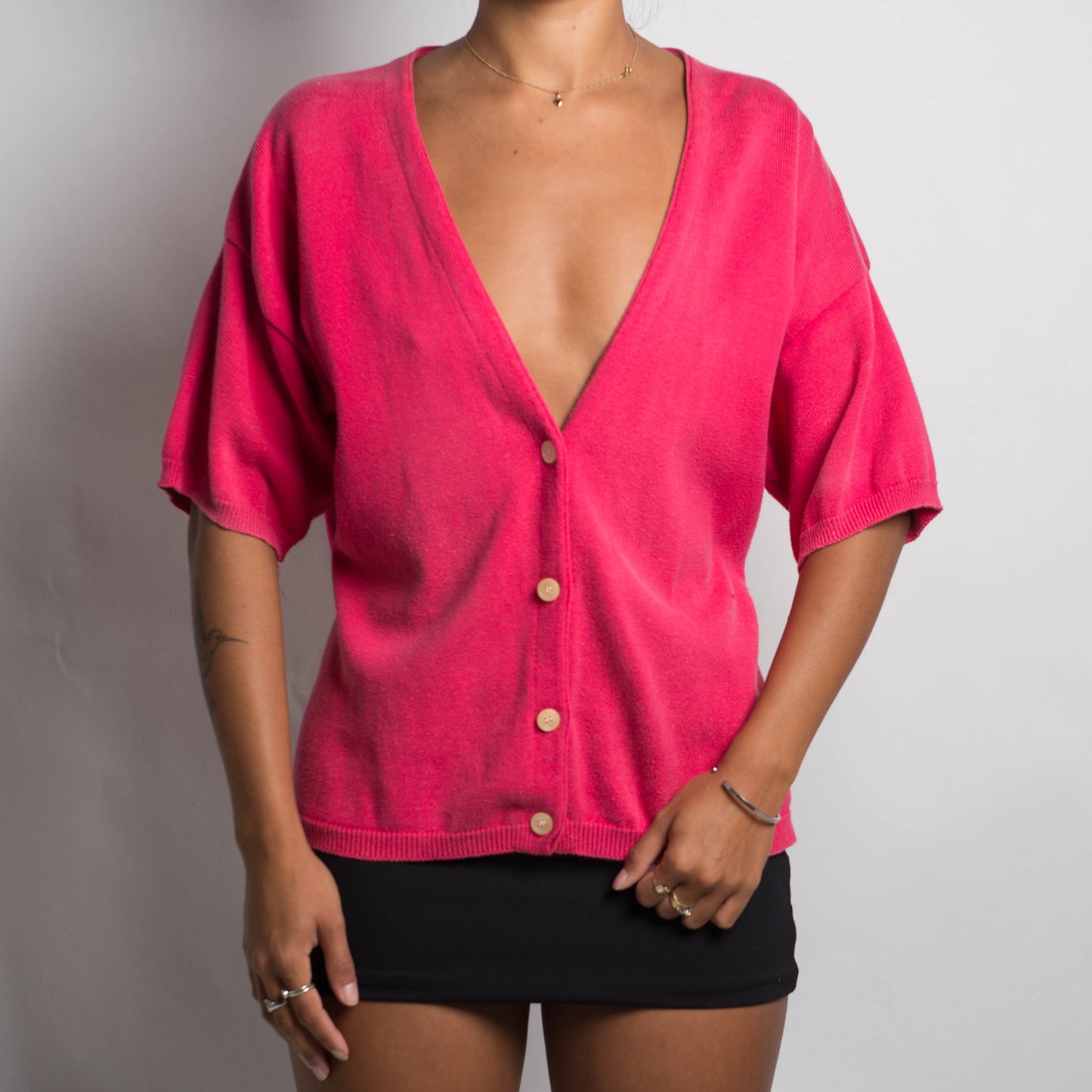 PINK SHORT SLEEVE CARDIGAN