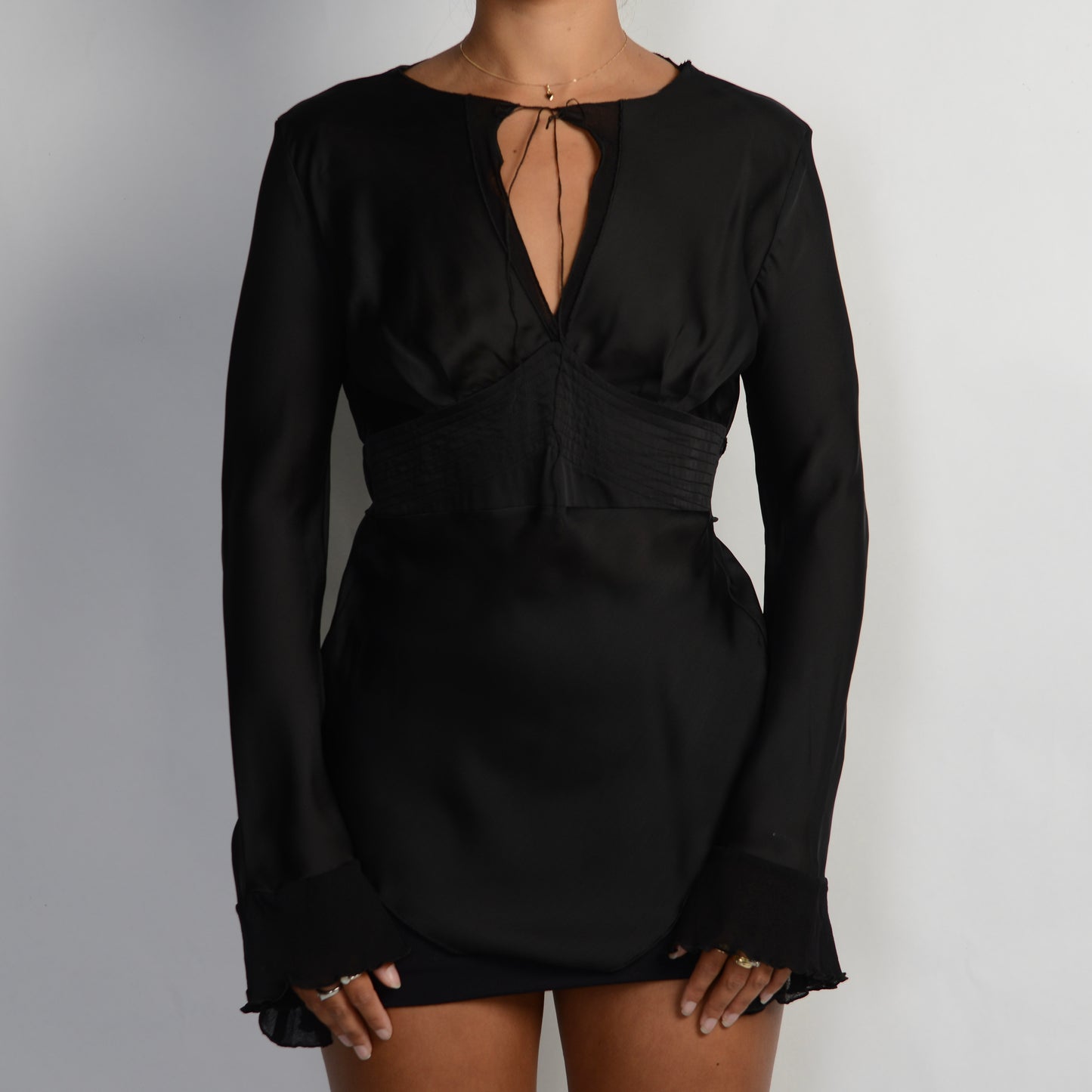 BLACK SATIN LONG SLEEVE TOP