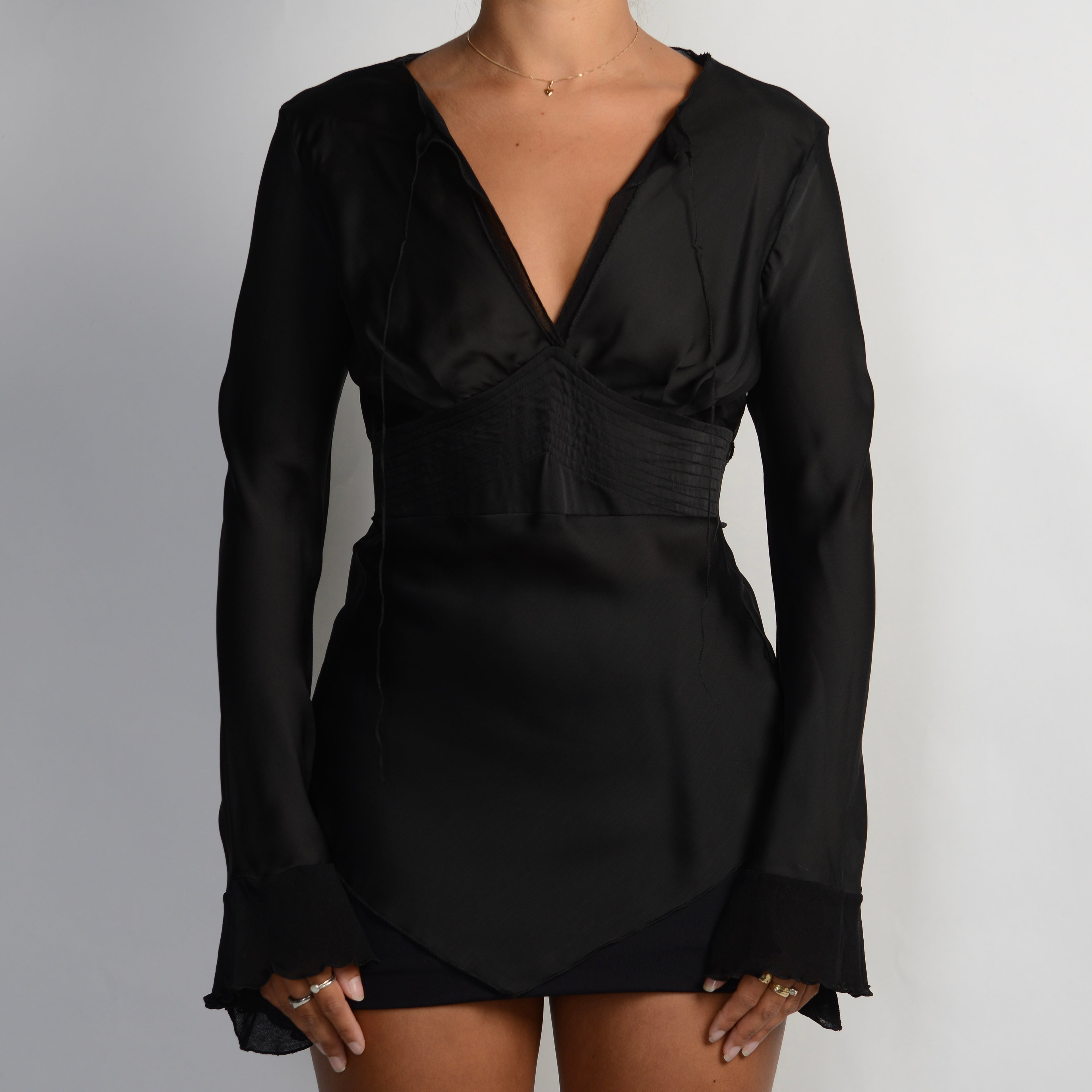 BLACK SATIN LONG SLEEVE TOP