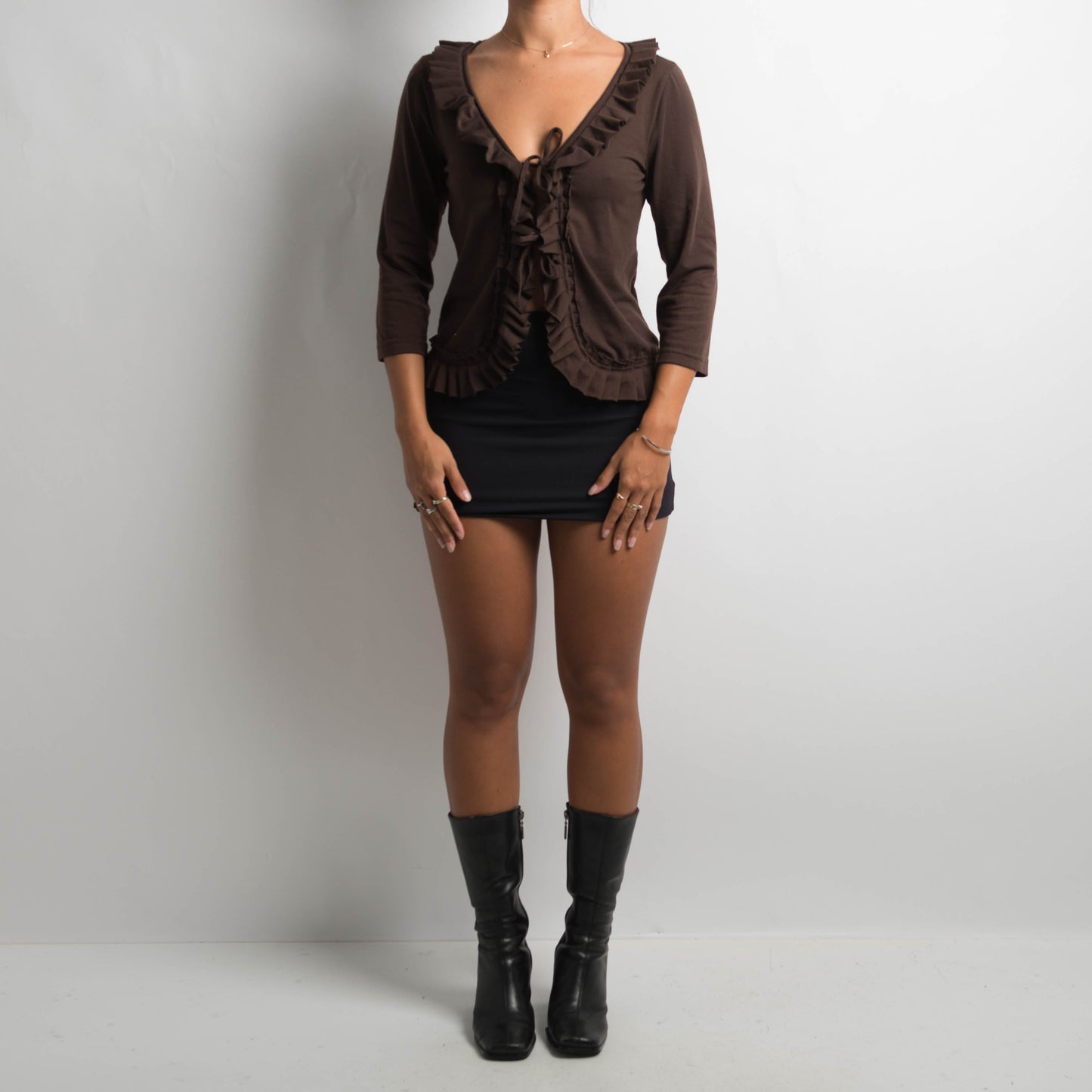 BROWN TIE FRONT TOP
