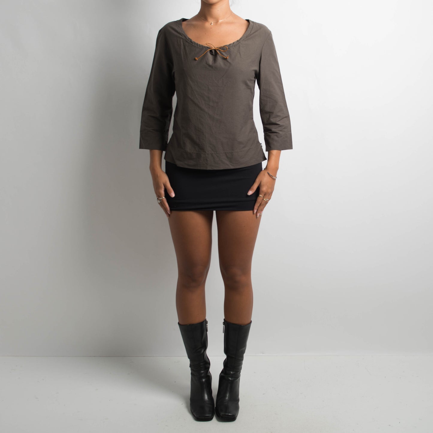 KHAKI DRAWSTRING TOP