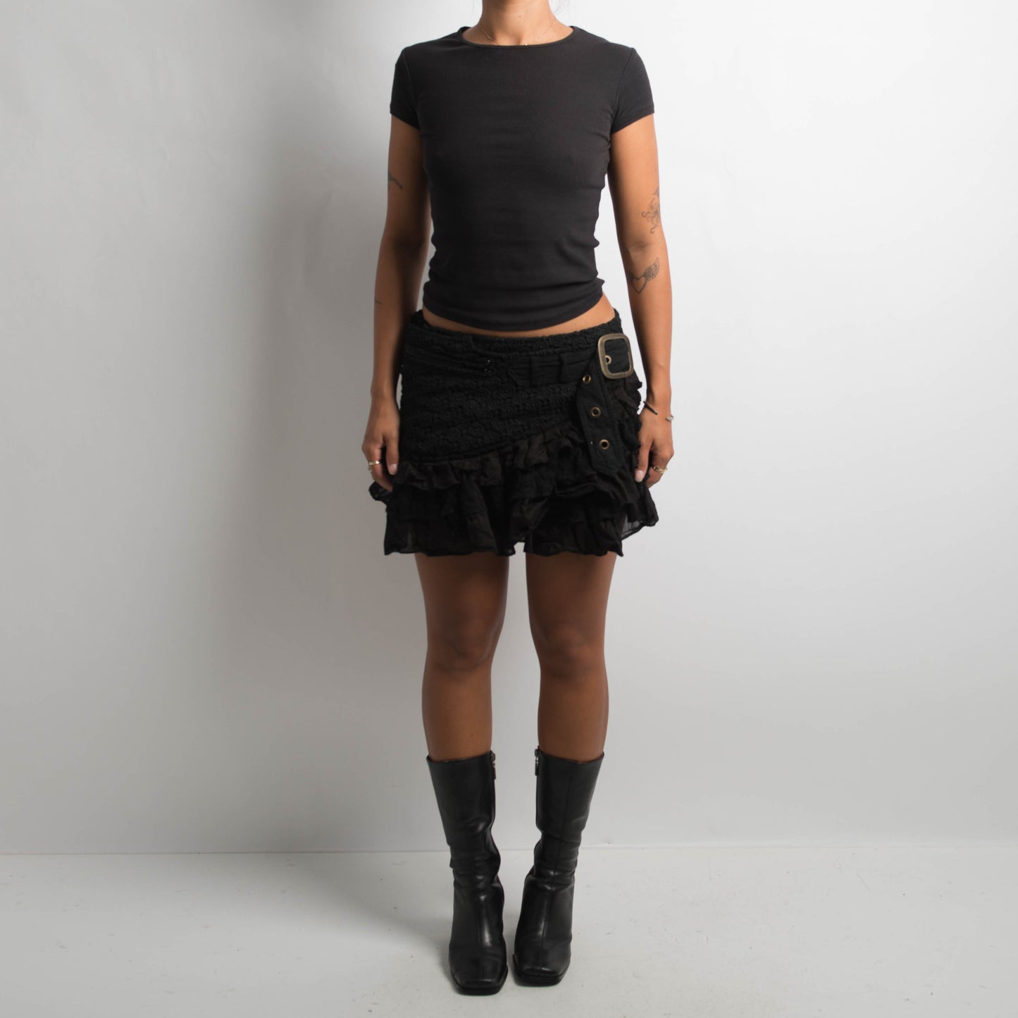 BLACK CROCHET WRAP MINI SKIRT