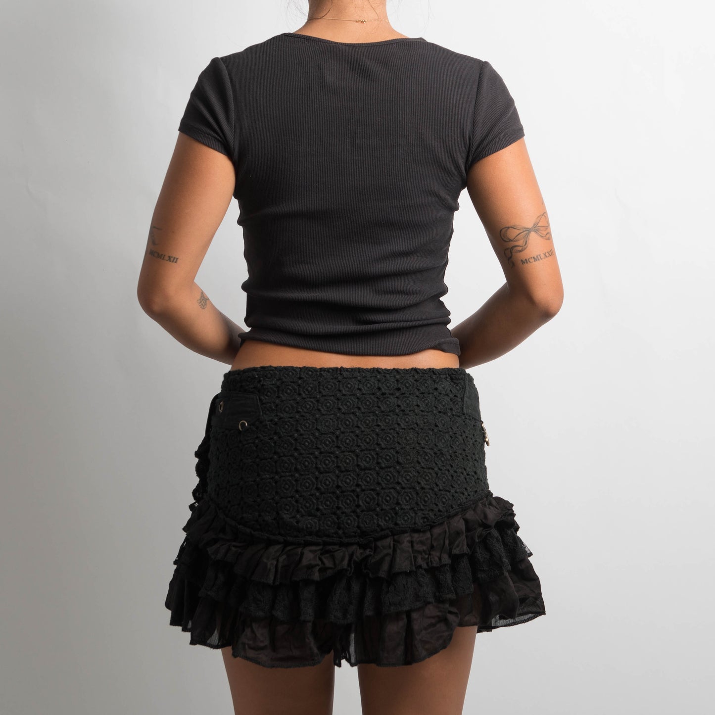 BLACK CROCHET WRAP MINI SKIRT