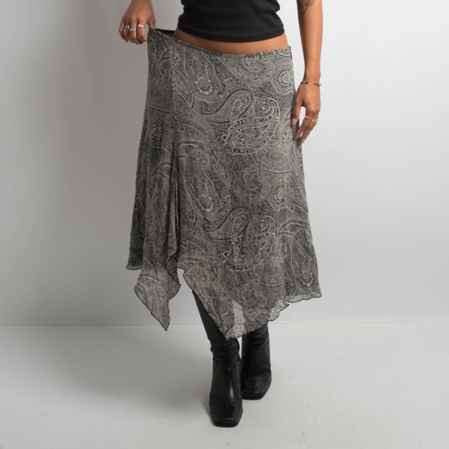 SILK PATTERNED MIDI SKIRT