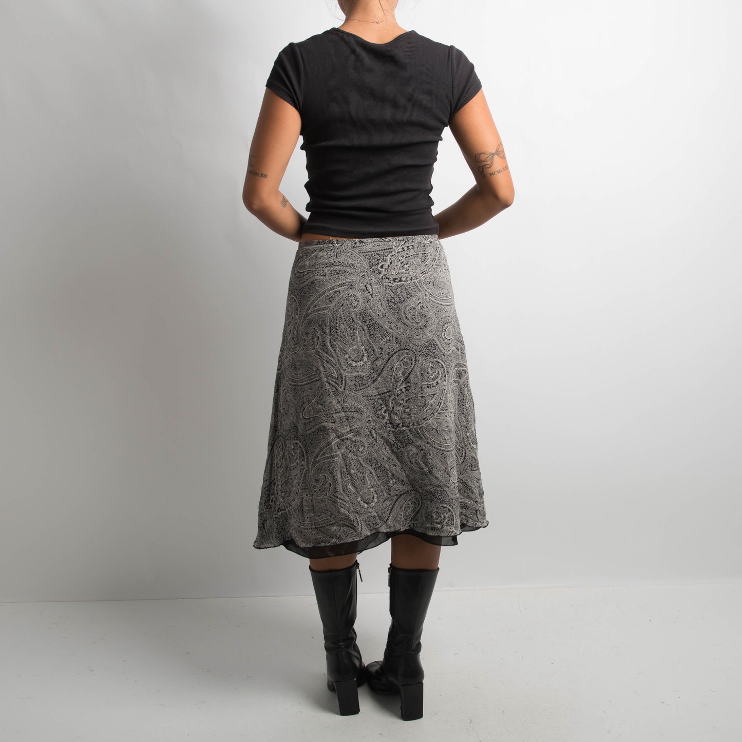 SILK PATTERNED MIDI SKIRT