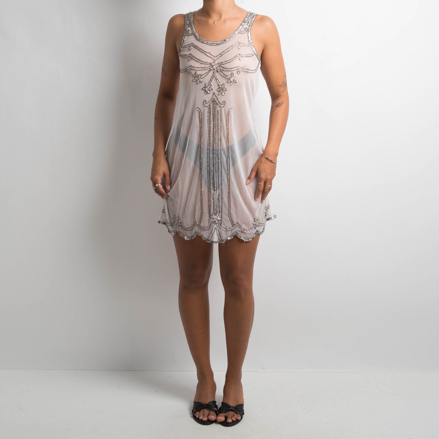 WHITE SHEER BEADED DRESS