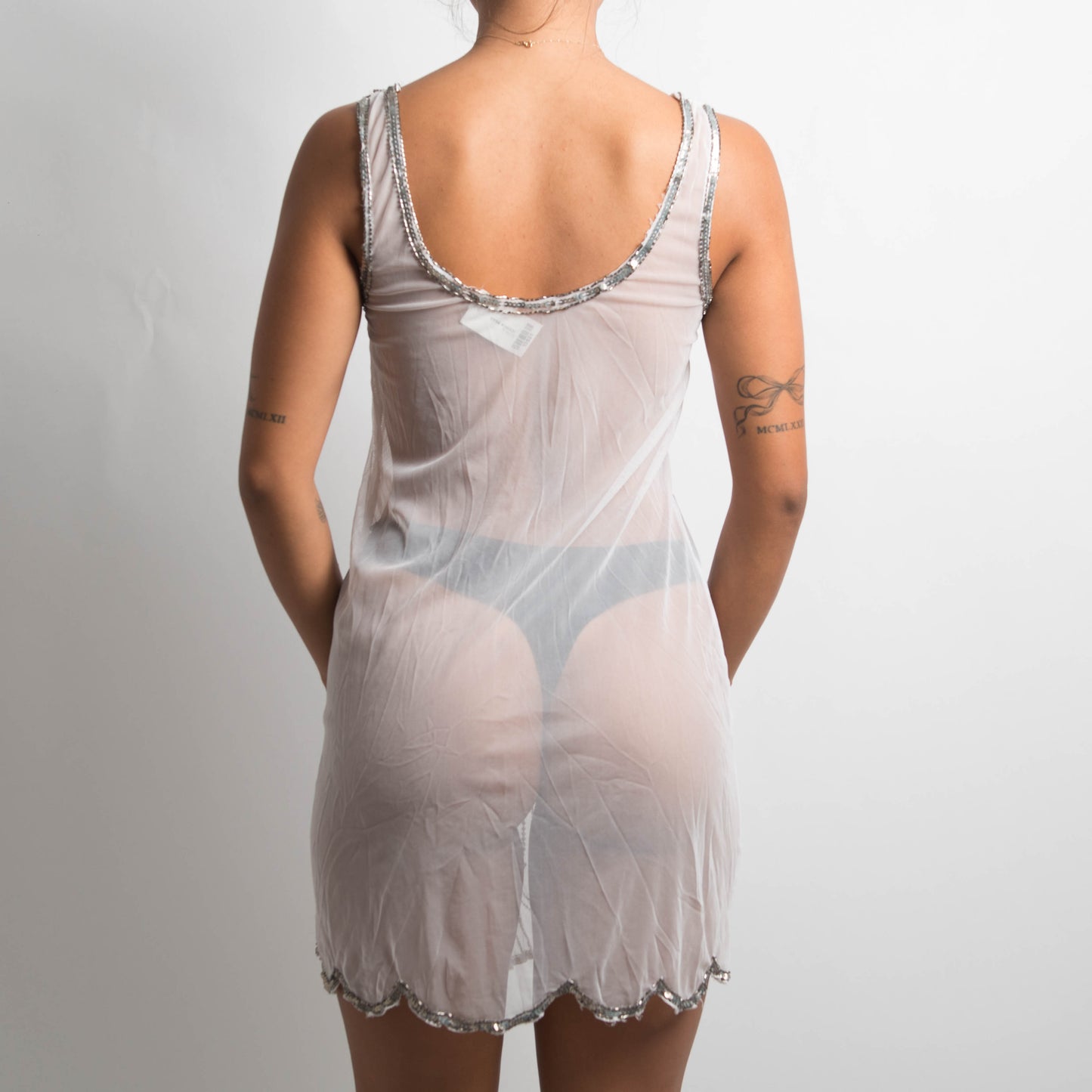 WHITE SHEER BEADED DRESS