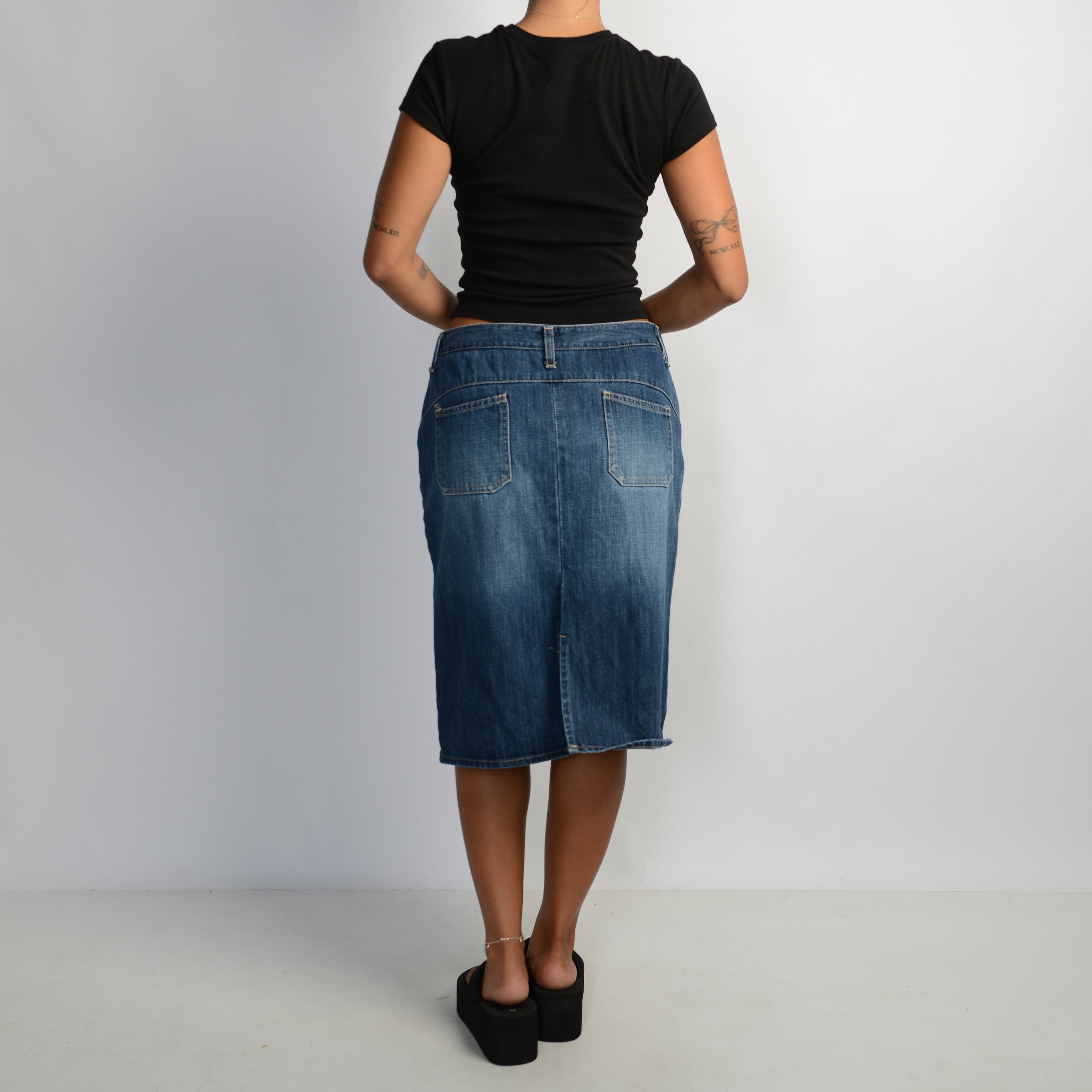MID WASH DENIM MIDI SKIRT