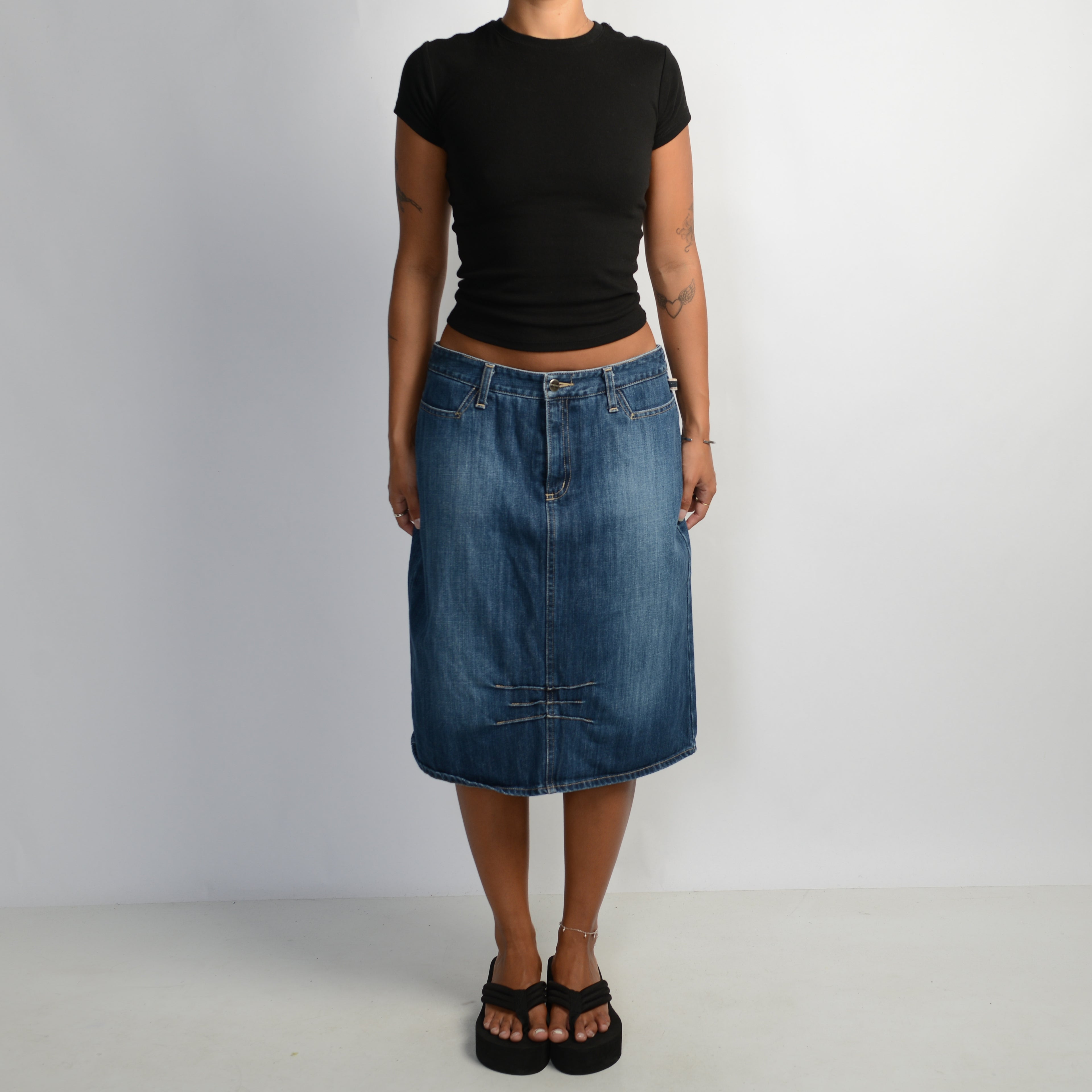 MID WASH DENIM MIDI SKIRT