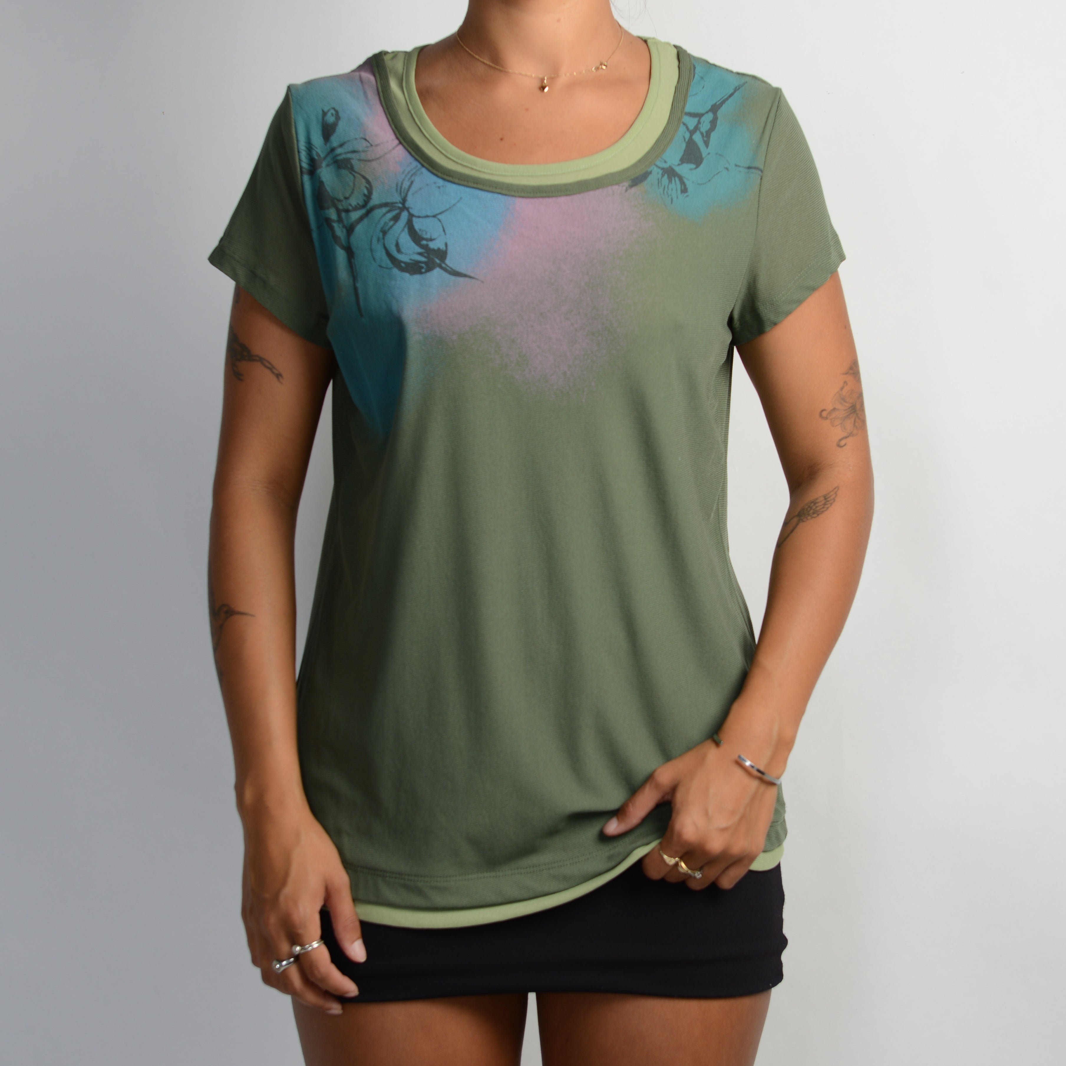 GREEN MESH LAYERED TOP