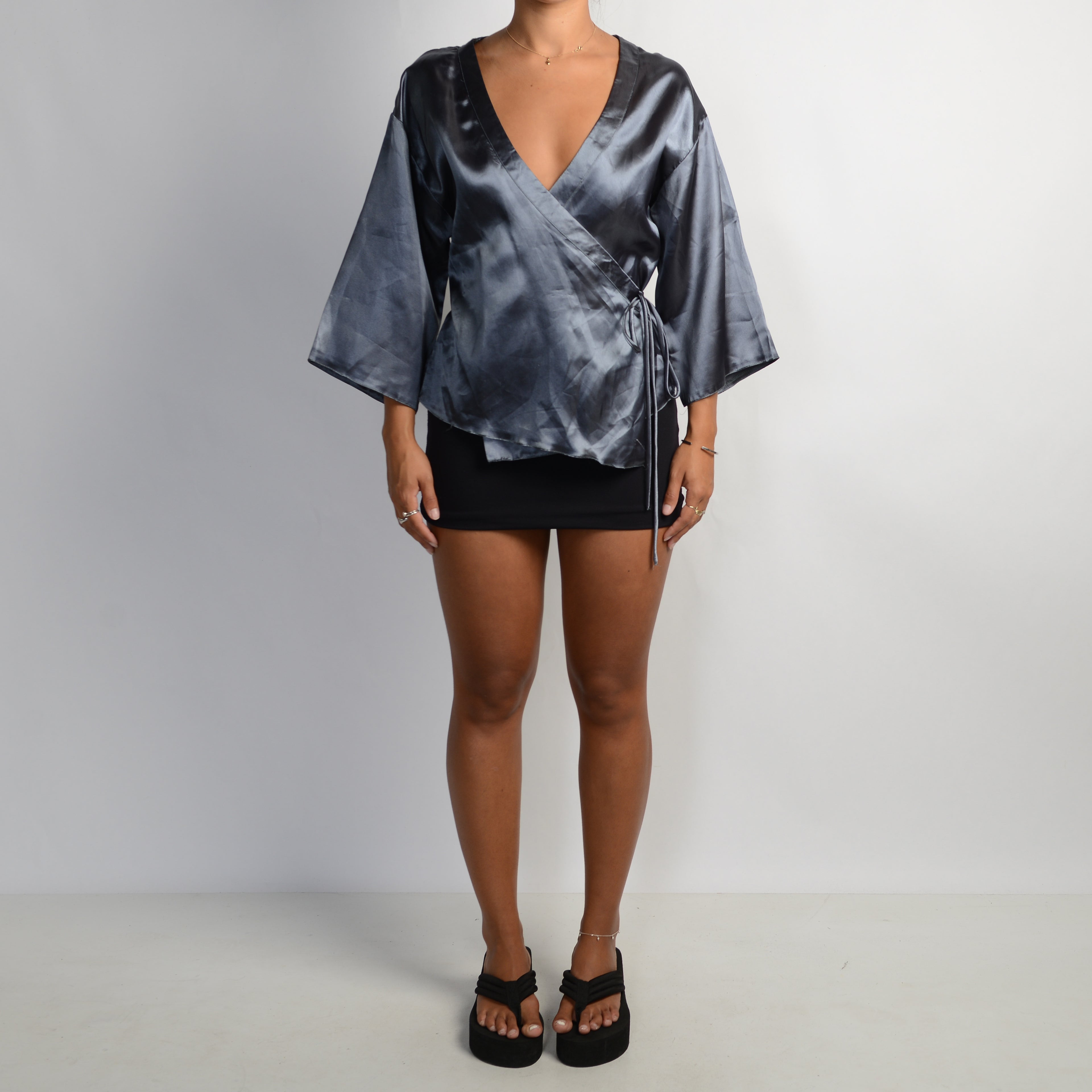 TEAL SATIN KIMONO TOP
