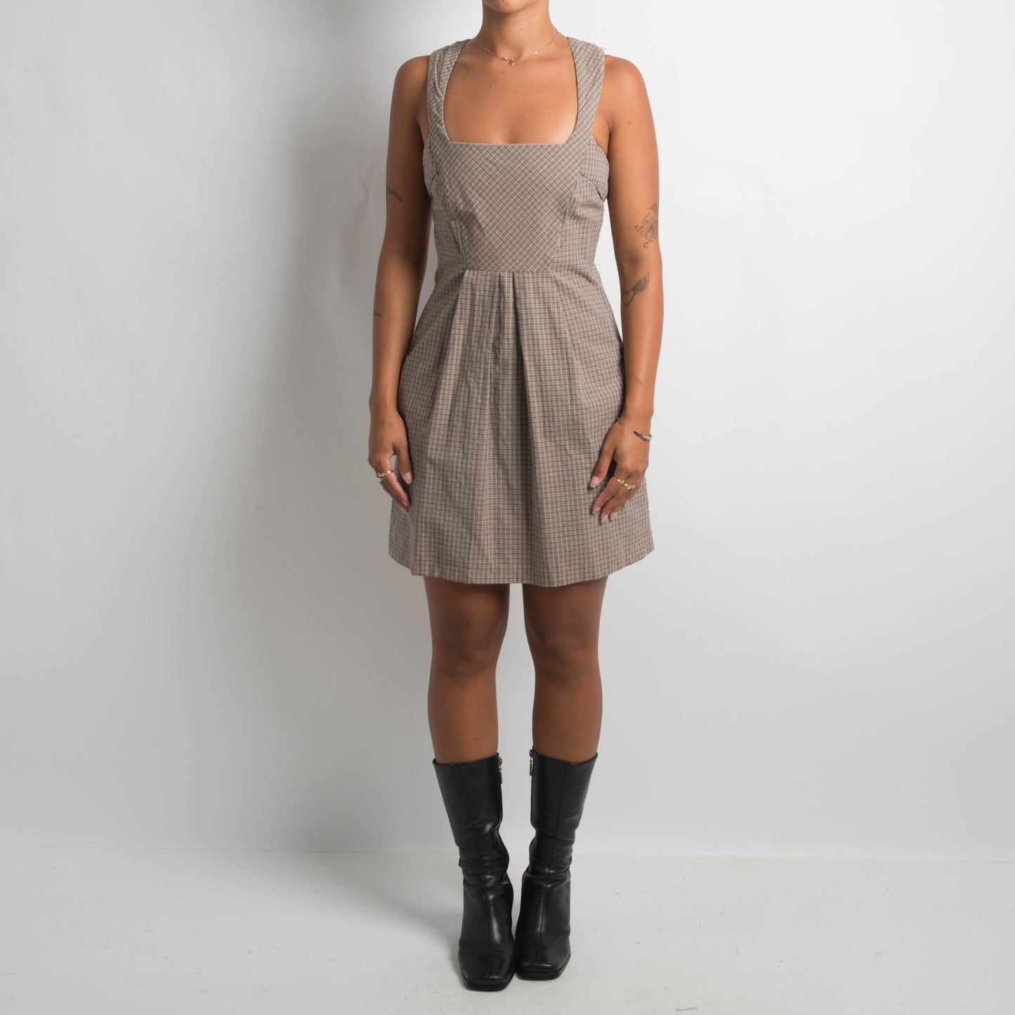 BEIGE PLAID DRESS