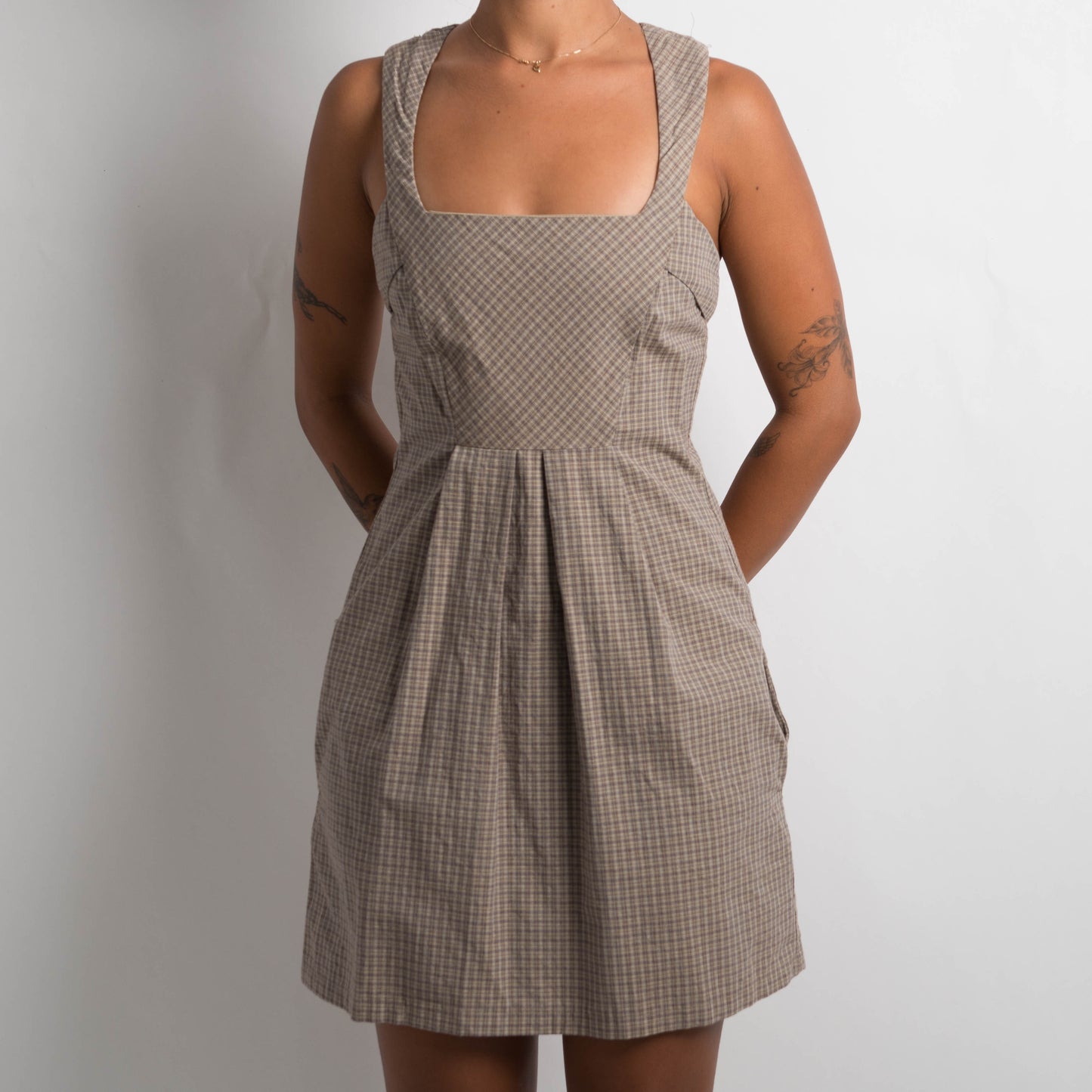 BEIGE PLAID DRESS