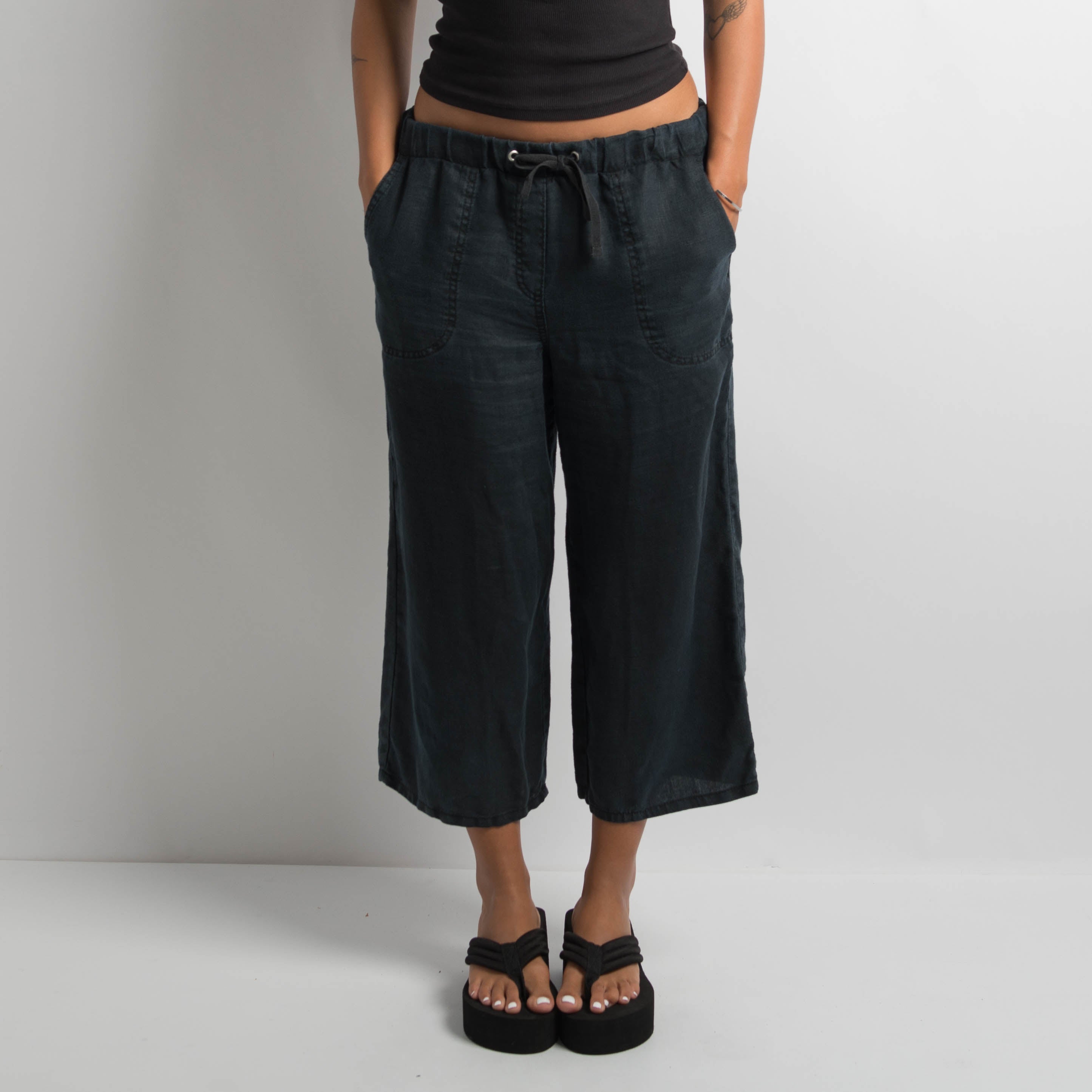 DARK CROP LINEN PANTS