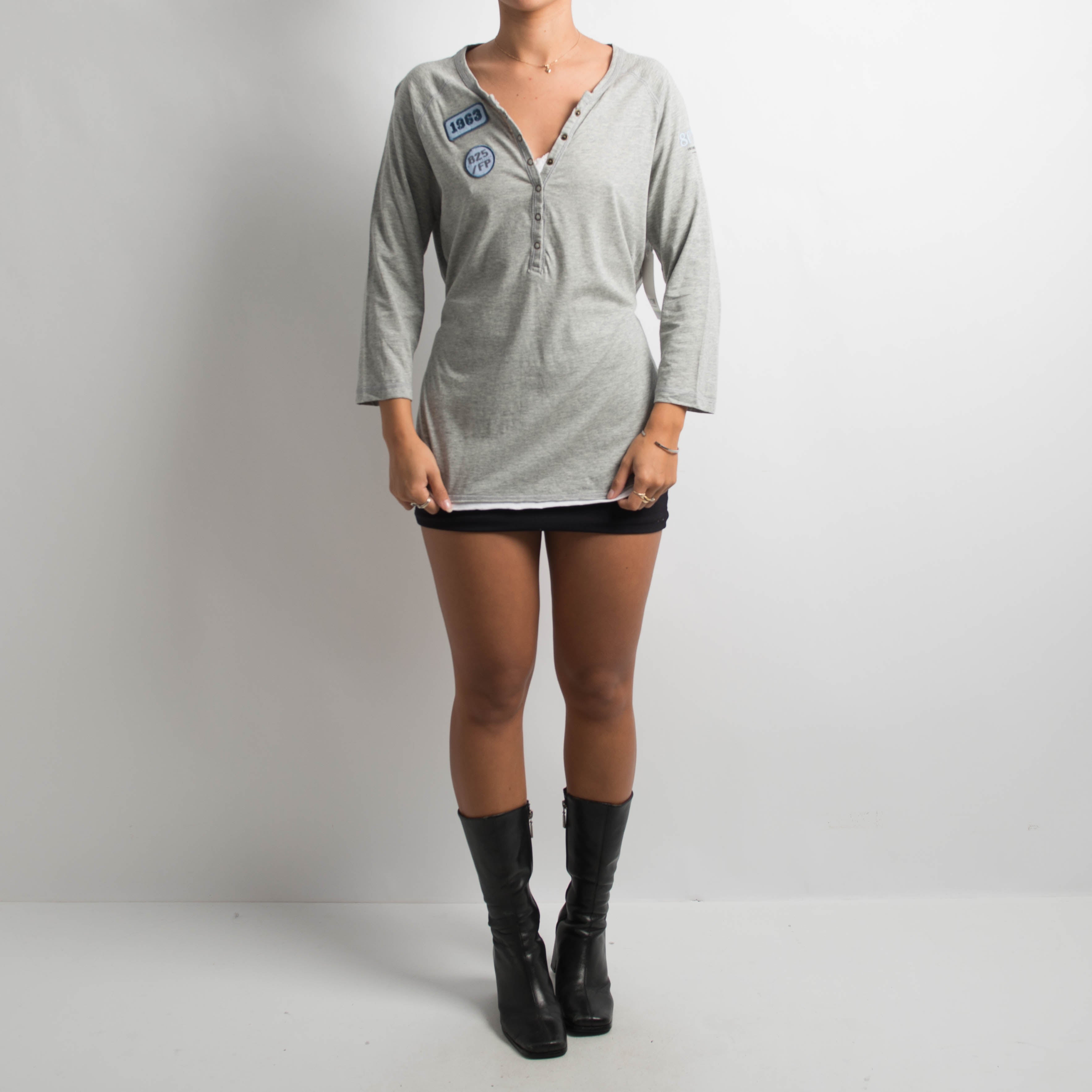 GREY LAYERED HENLEY SHIRT