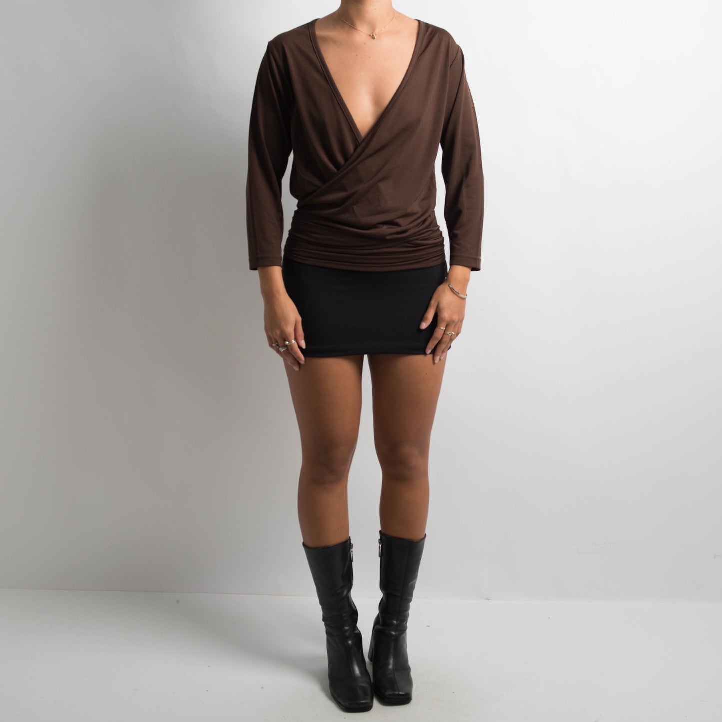 BROWN TIE FRONT TOP