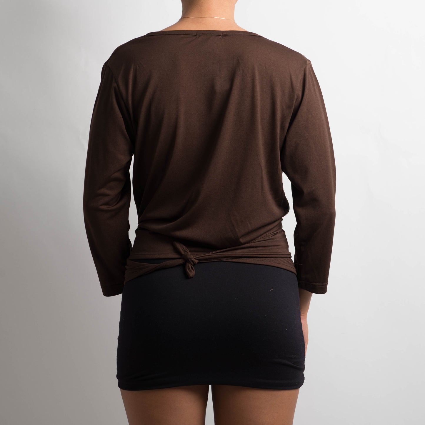 BROWN TIE FRONT TOP
