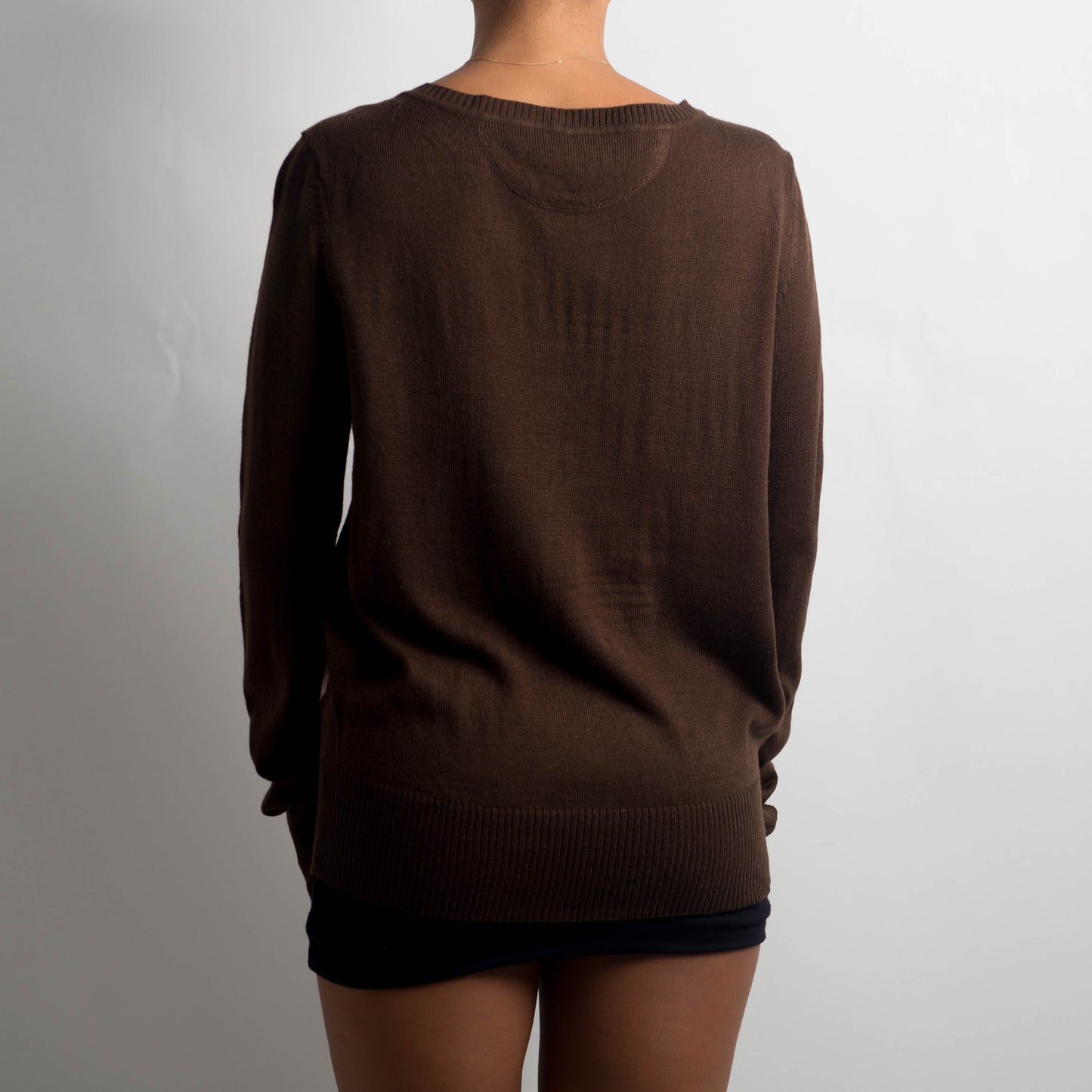 BROWN ARGYLE KNIT TOP