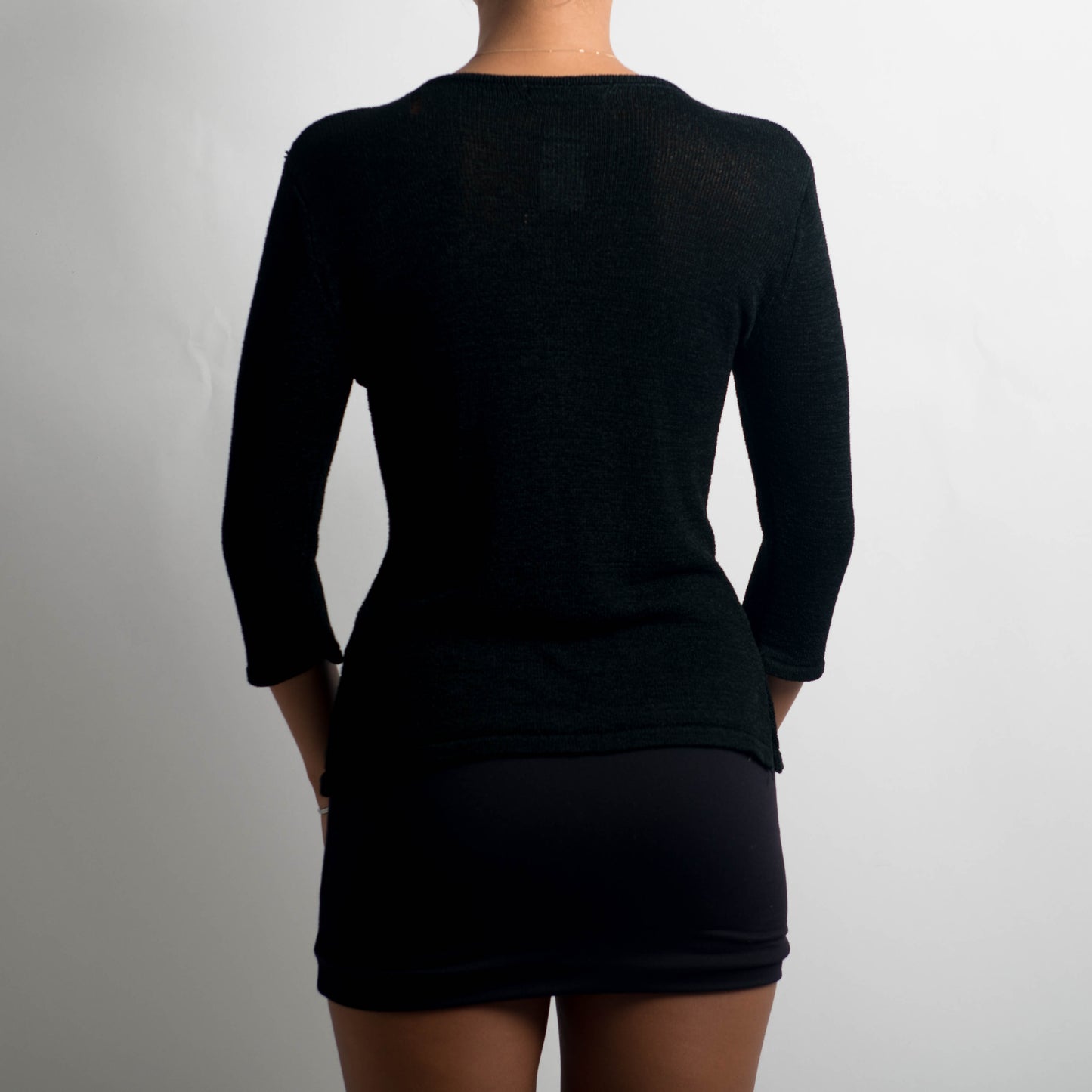 BLACK KNIT 3/4 CARDIGAN