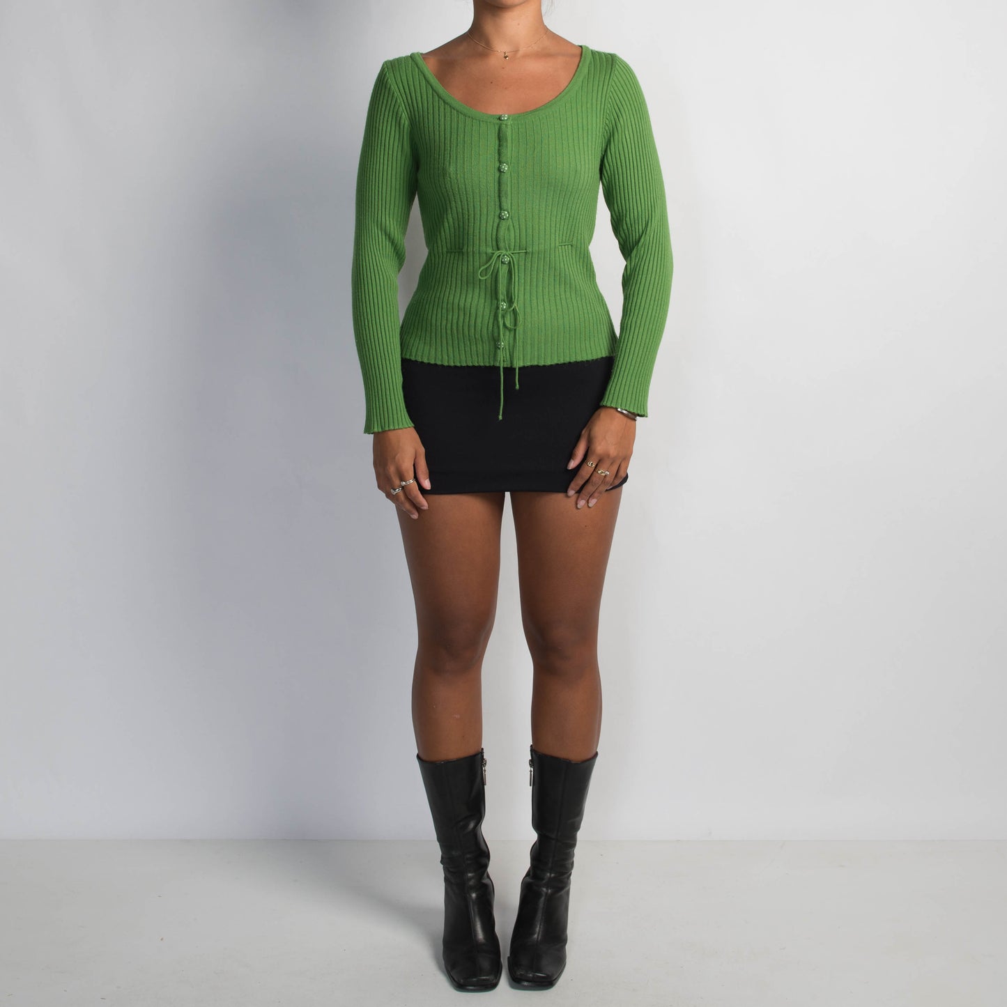 GREEN DRAWSTRING CARDIGAN
