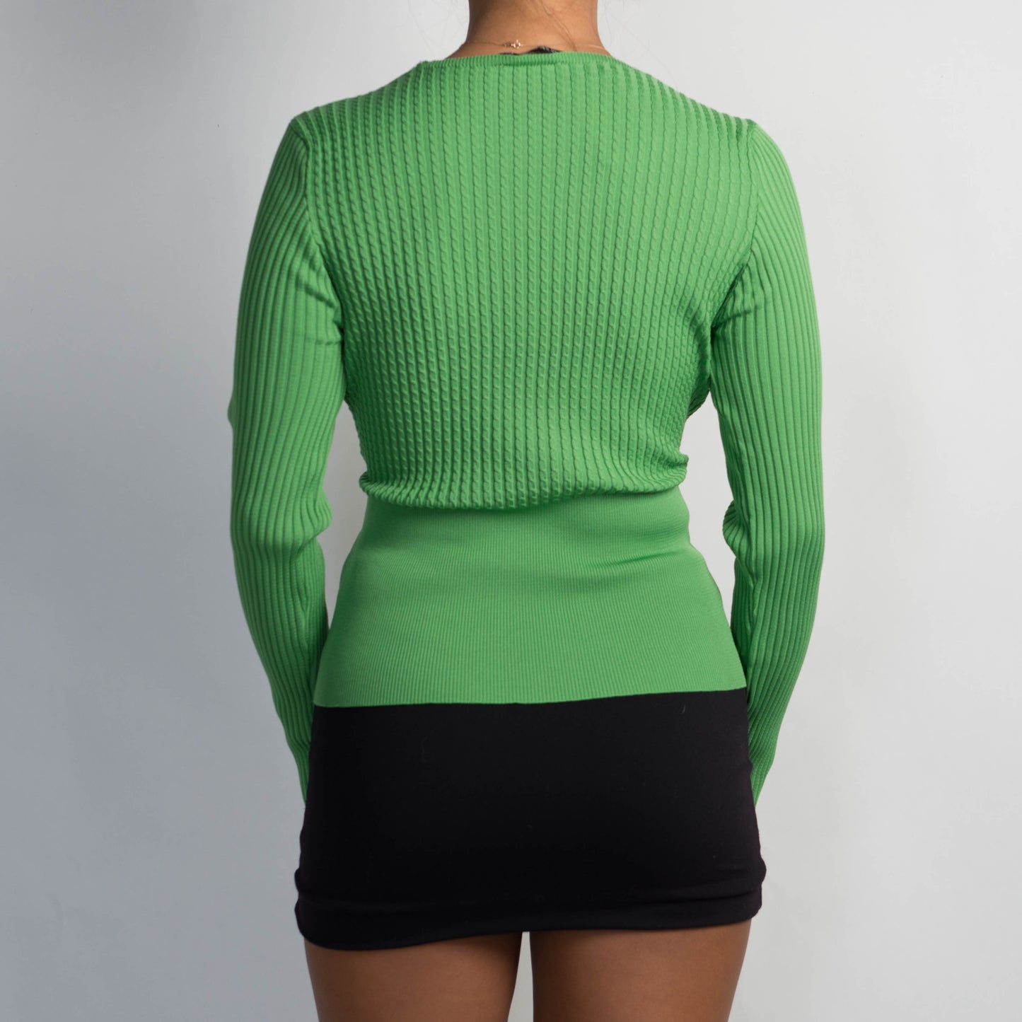 GREEN TEXTURED LONG SLEEVE TOP