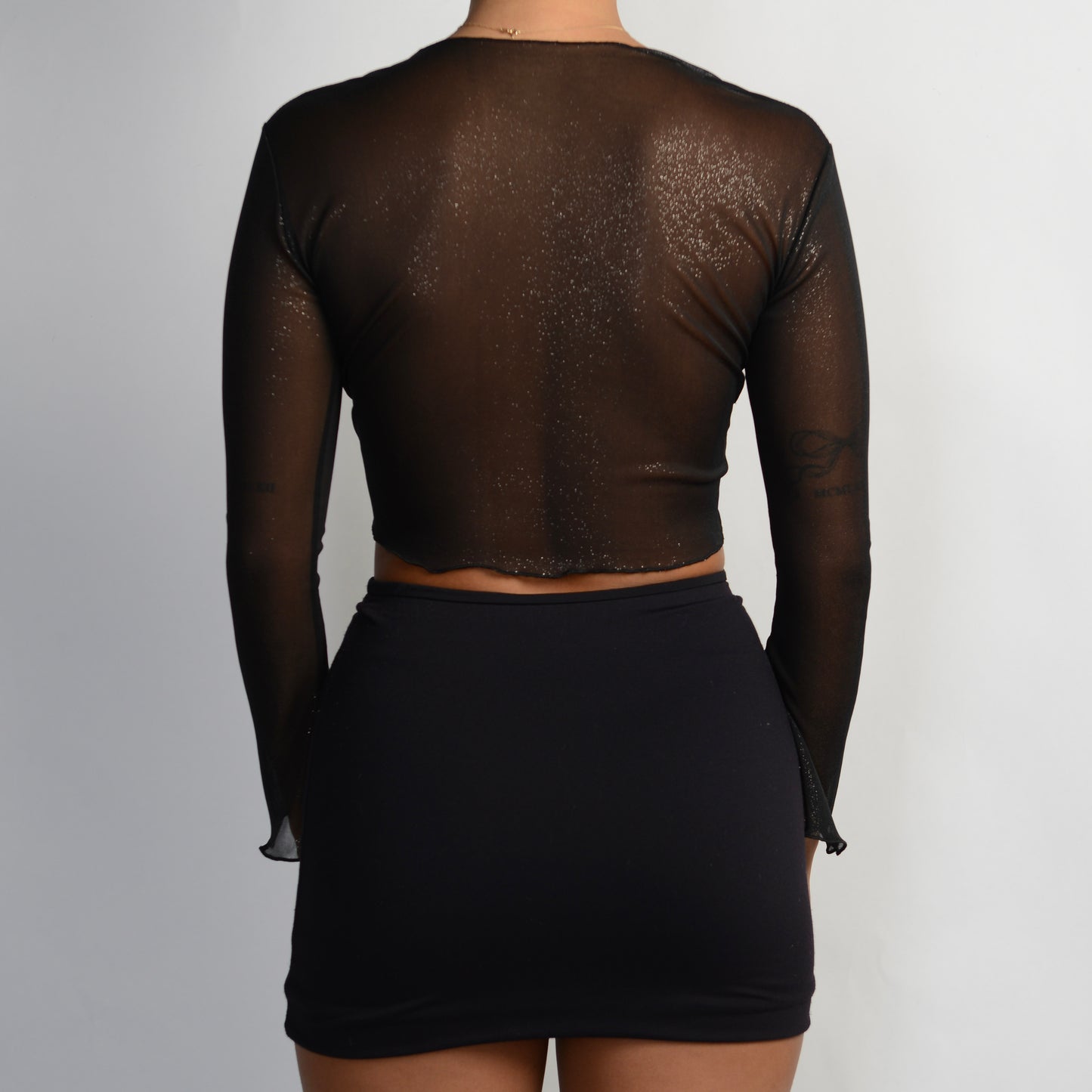 BLACK METALLIC WRAP TOP