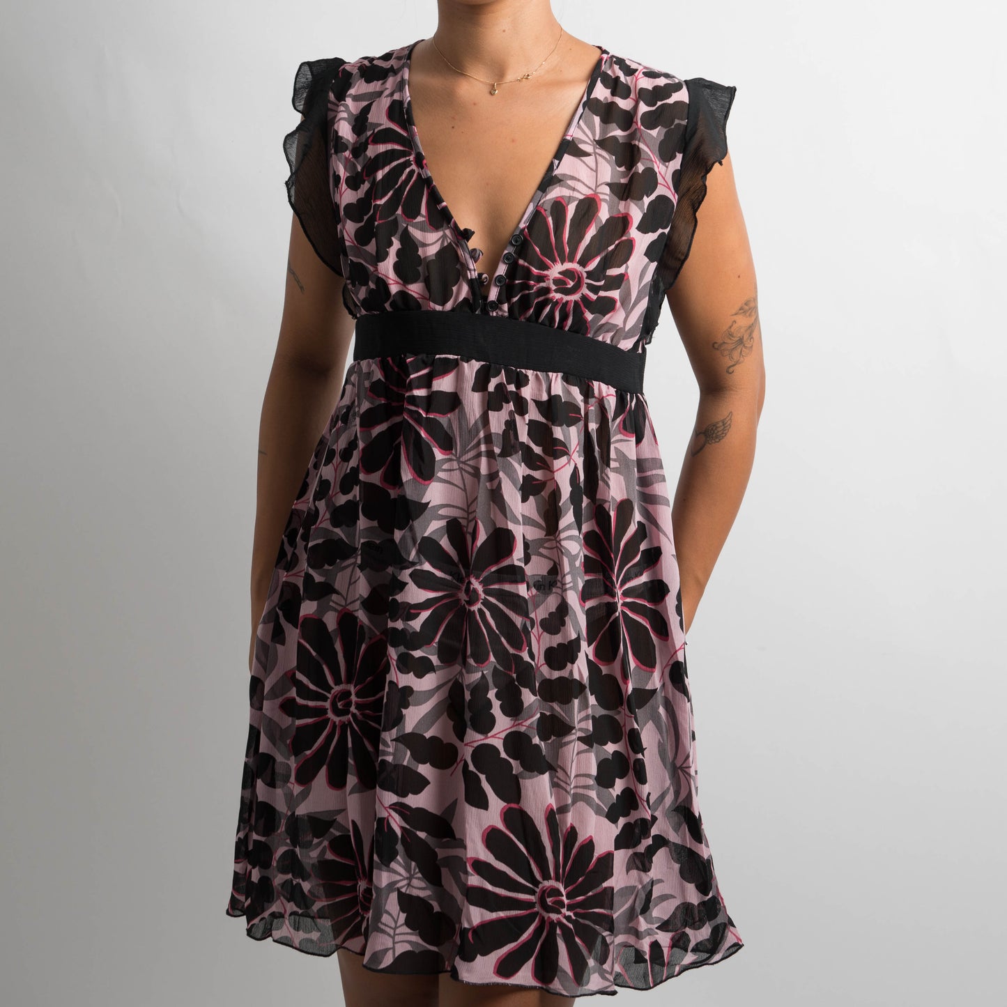 SHEER PATTERNED MINI DRESS